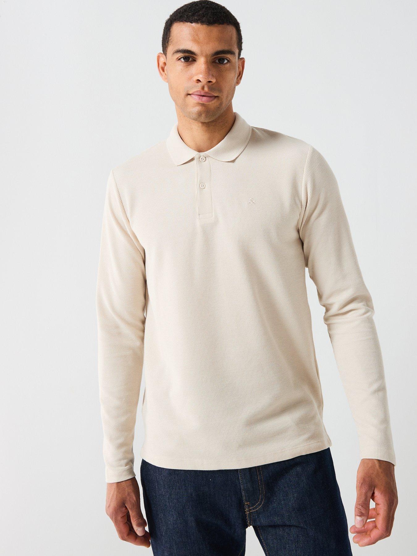 Jack & Jones Austin Micro Waffle Long Sleeve Polo Shirt - White