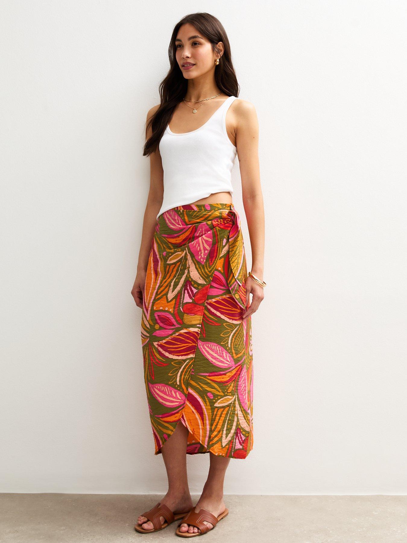 new-look-pink-leaf-print-midi-sarong-skirt
