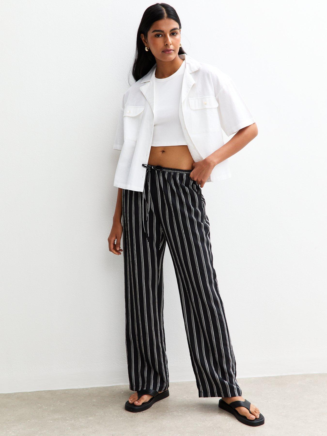 New Look Striped Wide Leg Trousers - Black