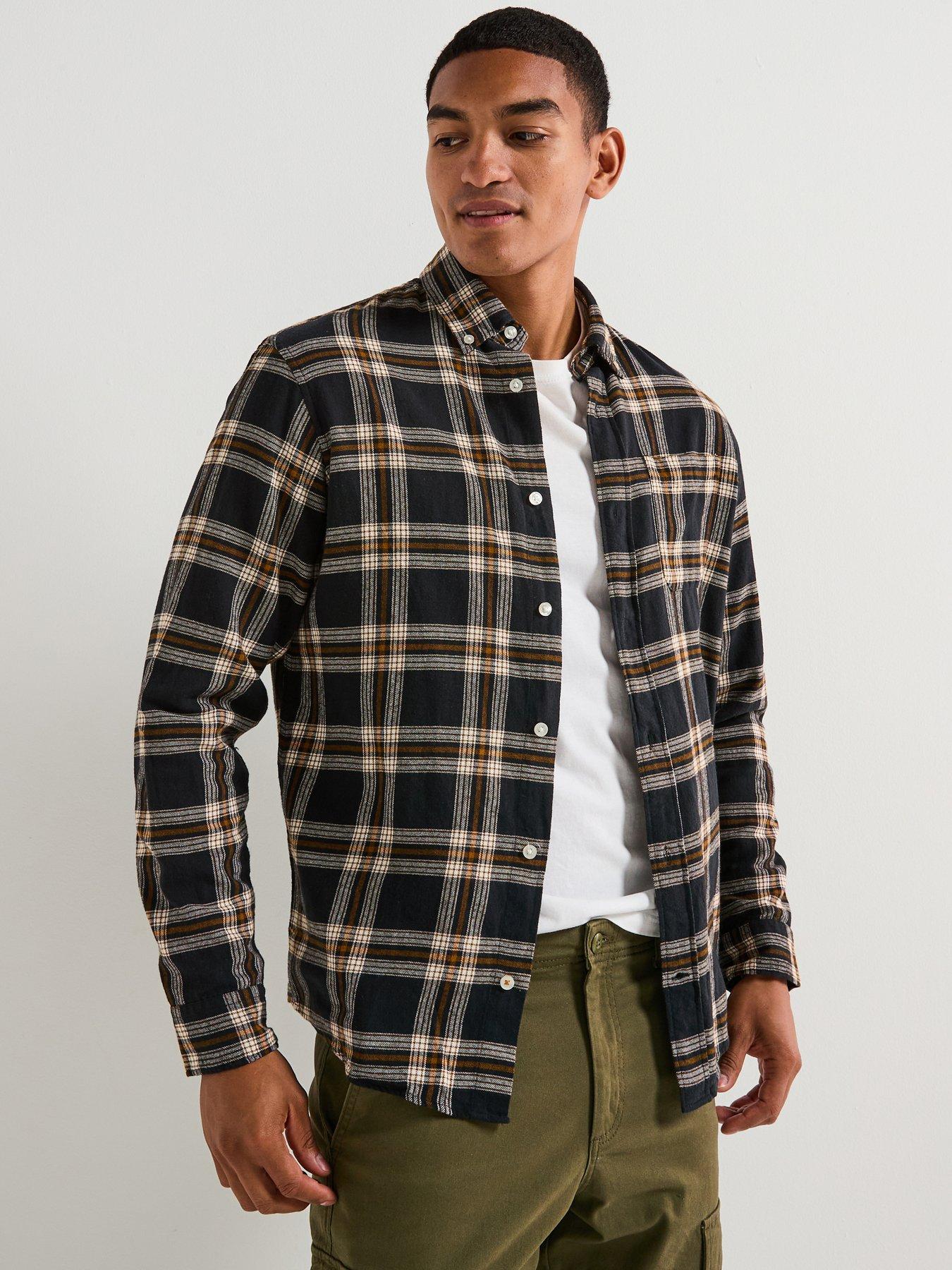 Image 1 of 5 of Jack & Jones Classic Flannel Long Sleeve Check Shirt - Black