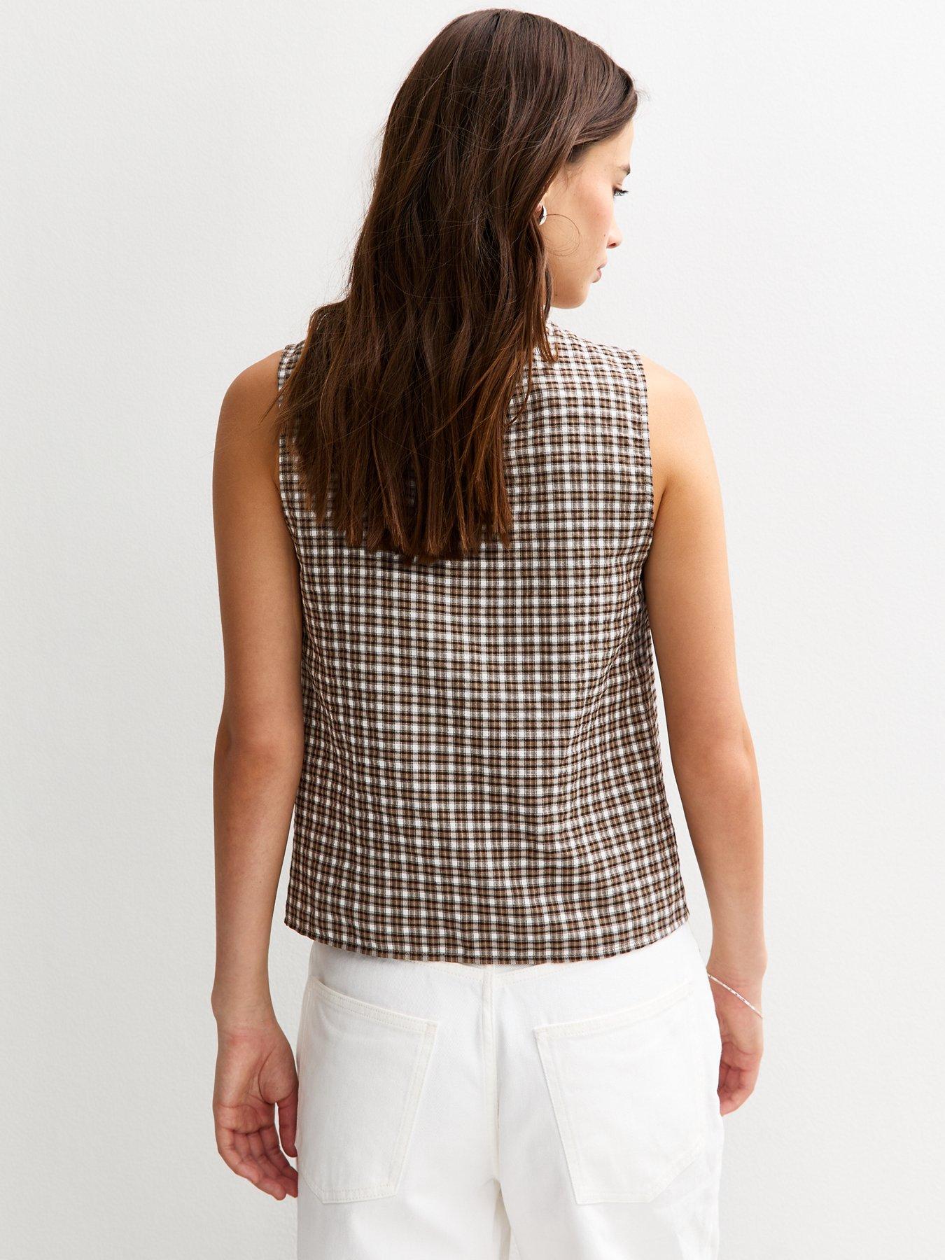 new-look-black-textured-check-pattern-tie-front-topstillFront