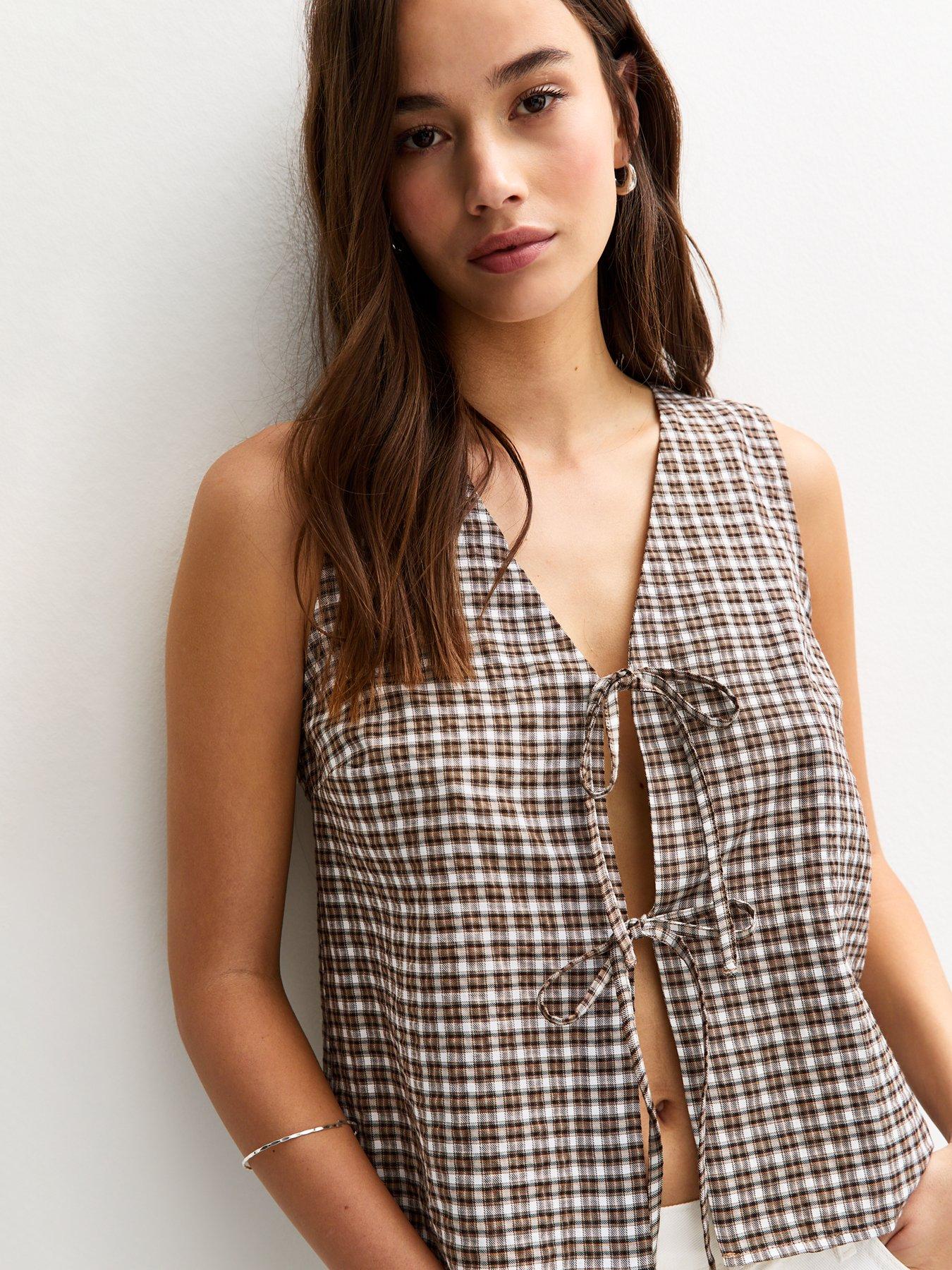 new-look-black-textured-check-pattern-tie-front-topoutfit