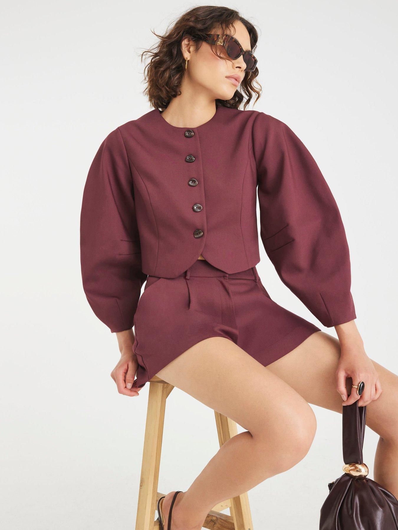 River Island Long Sleeve Banana Collarless Jacket - Purple