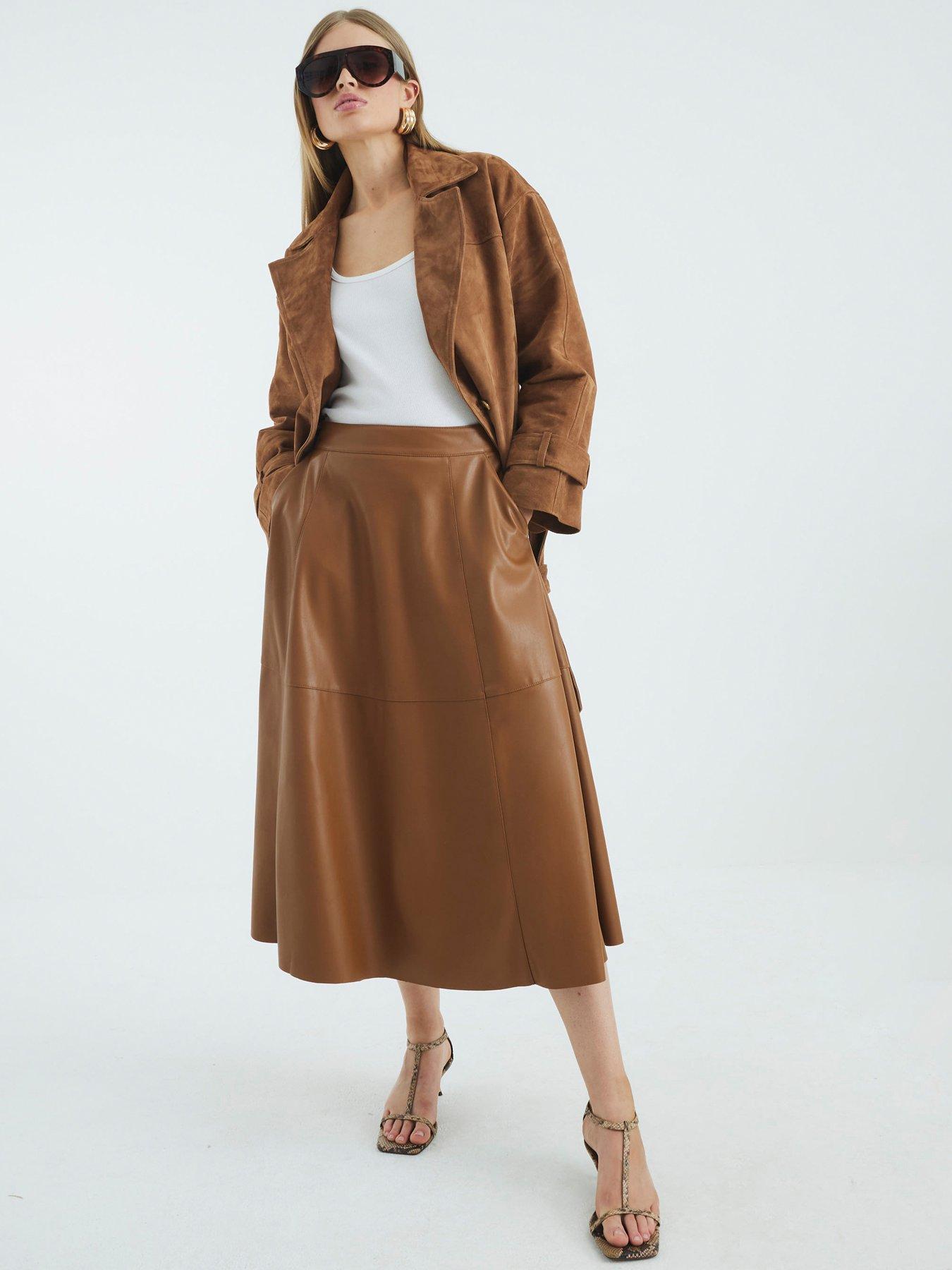 River Island Faux Leather Skirt - Brown