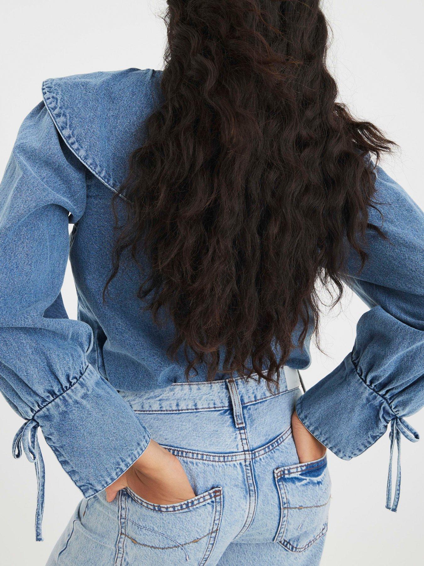 Image 2 of 4 of River Island Long Sleeve Lola Collar Denim Shirt - Blue