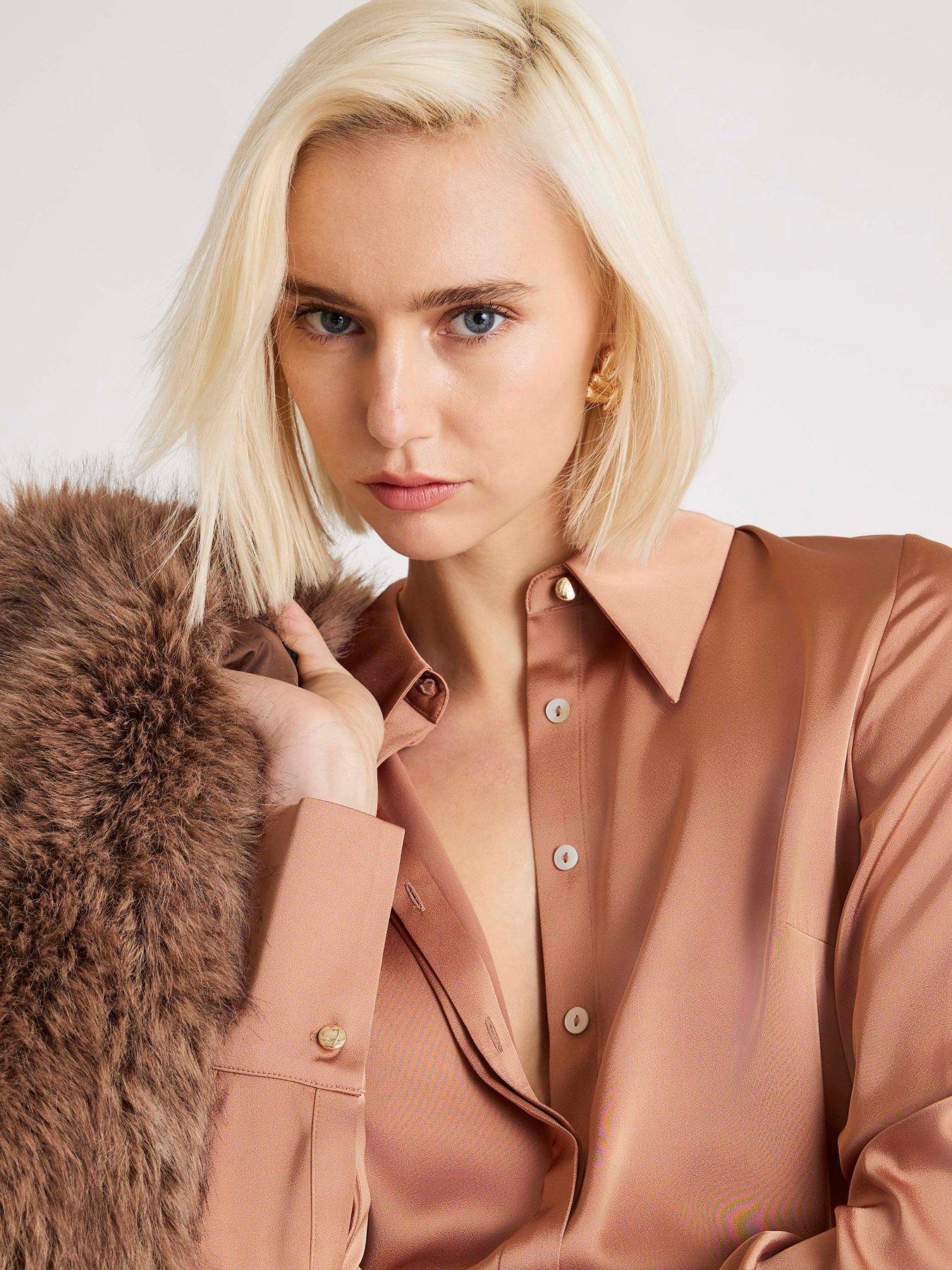 river-island-long-sleeve-slimline-satin-shirt-brownoutfit