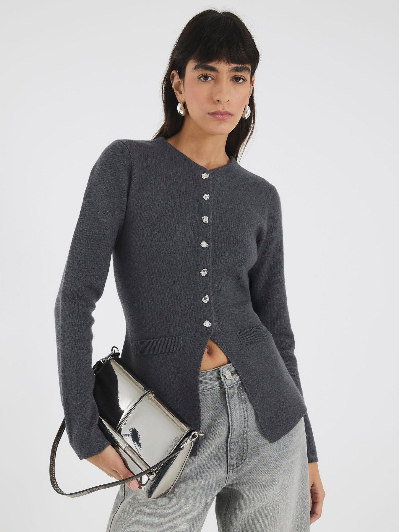 Image 1 of 4 of River Island Button Up Top - Grey