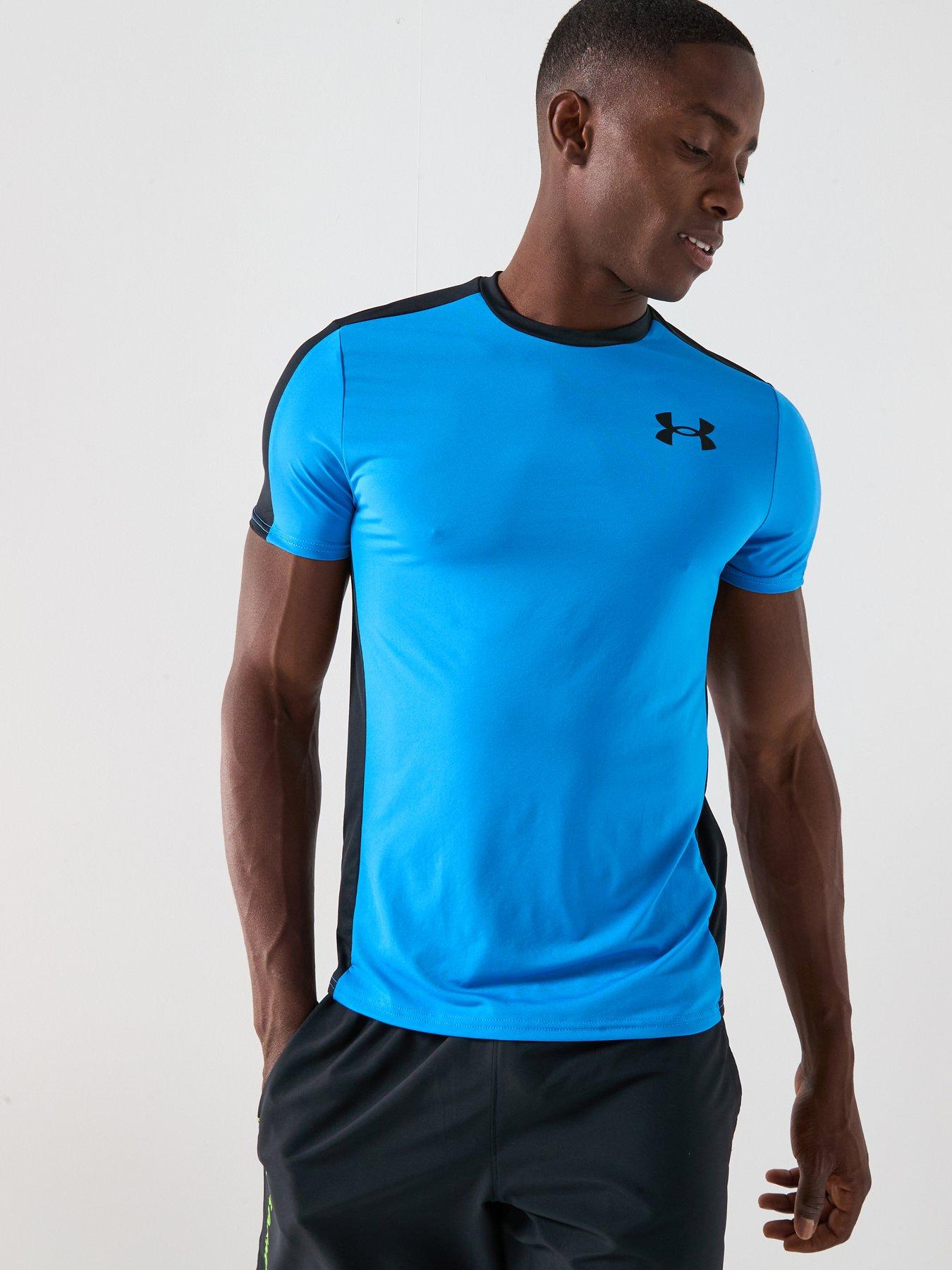 UNDER ARMOUR Mens Training Heatgear Wordmark T-Shirt - Blue/Black