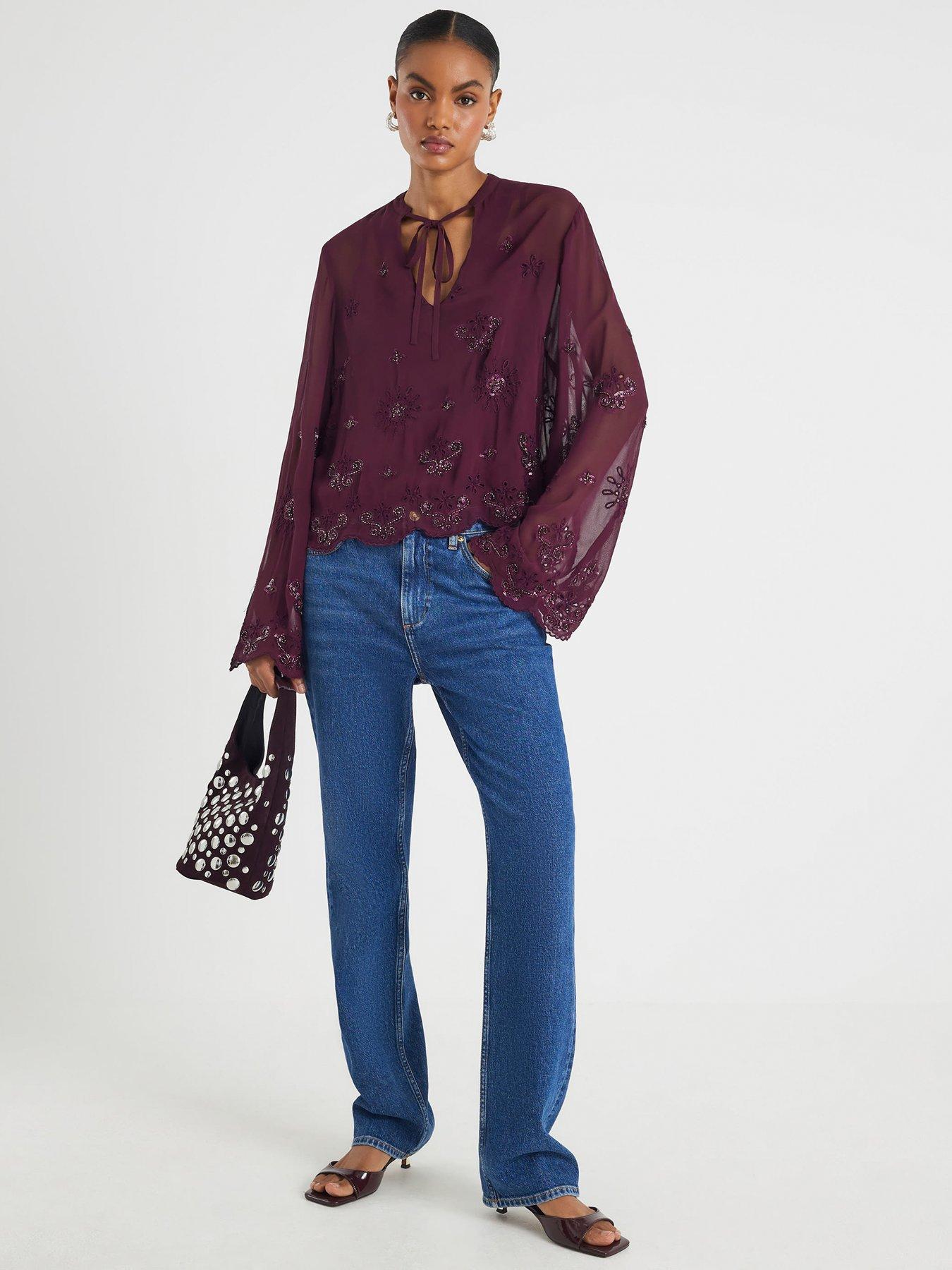river-island-long-sleeve-chiffon-cutwork-blouse-redback