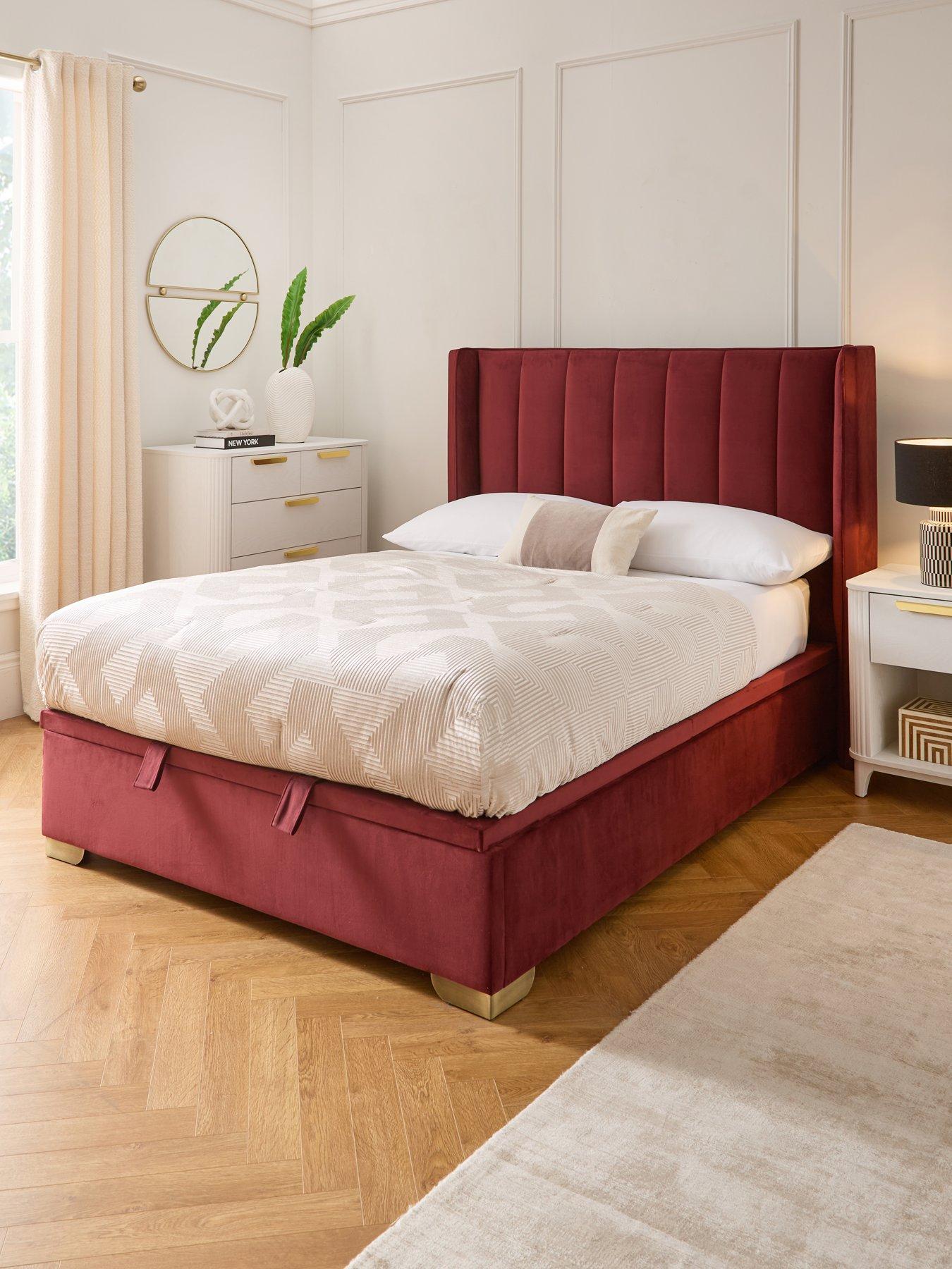 Very Home New Dakota Velvet Lift Up Ottoman Bed with Mattress Options (Buy  &  SAVE!) - Burgundy
