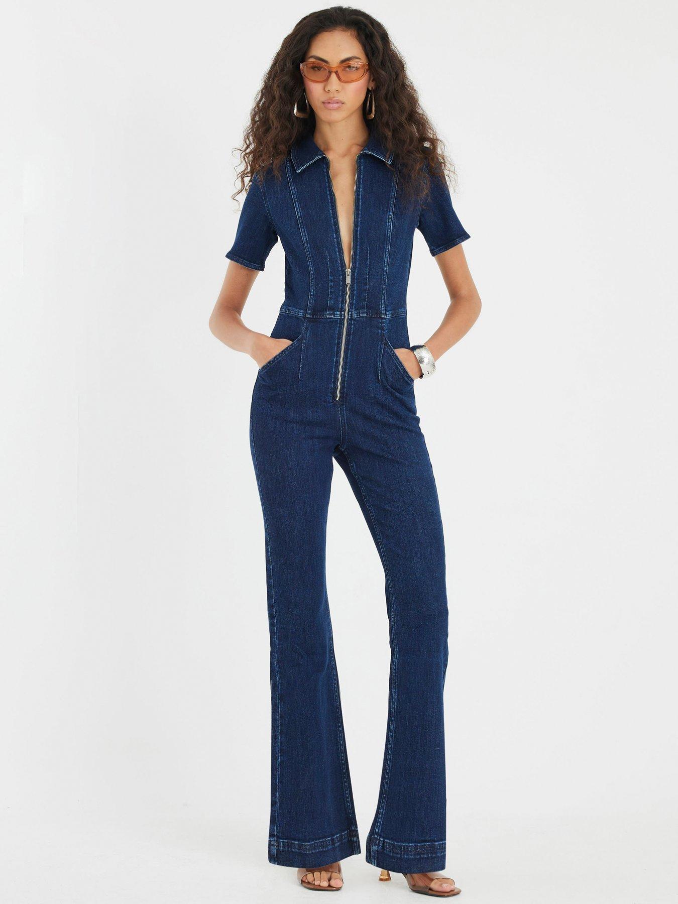river-island-short-sleeve-johnson-seamed-zip-jumpsuit-blue