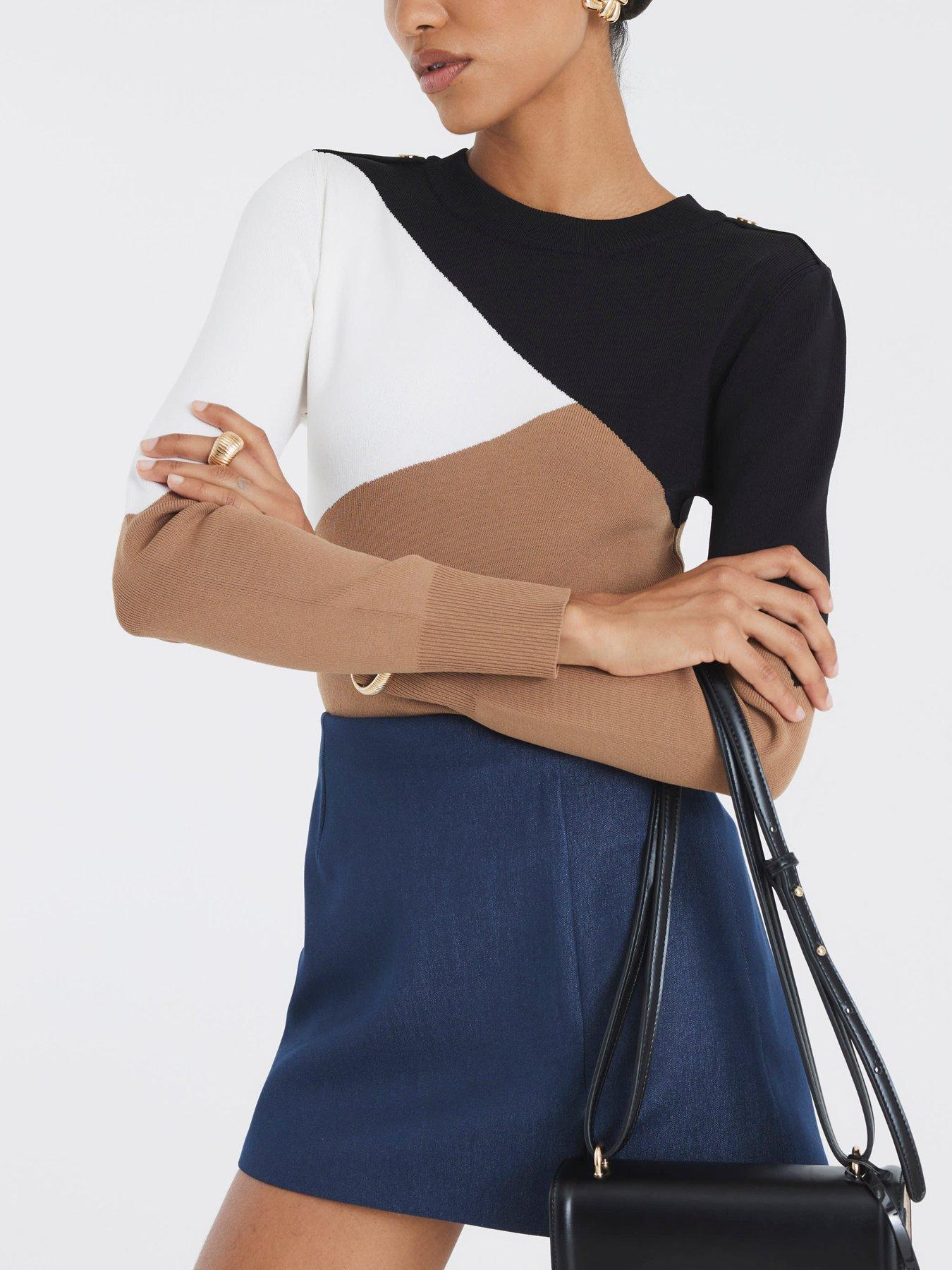 Image 1 of 4 of River Island Long Sleeve Block Colour Knit - Beige