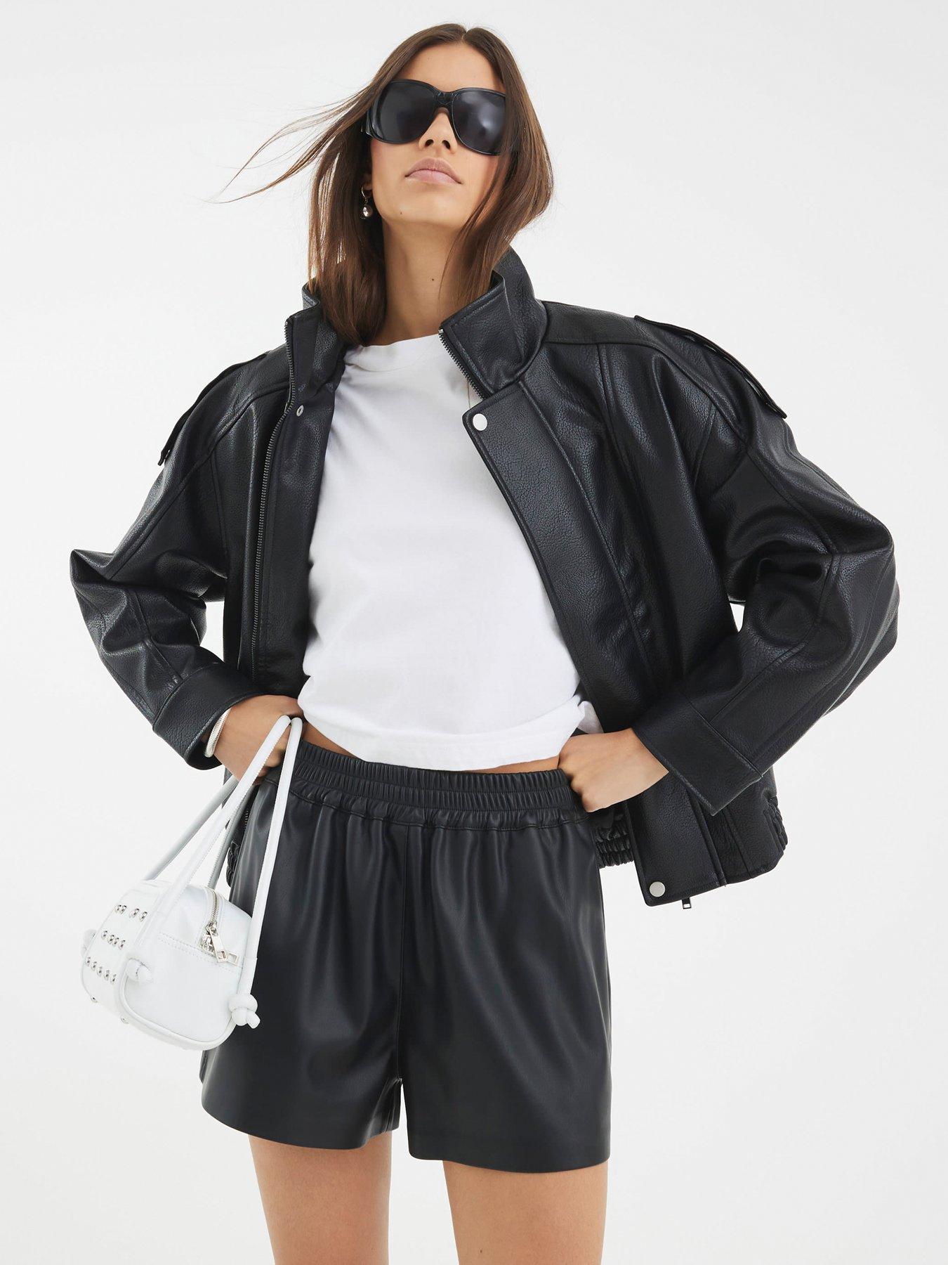 River Island Elasticated Pu Short - Black