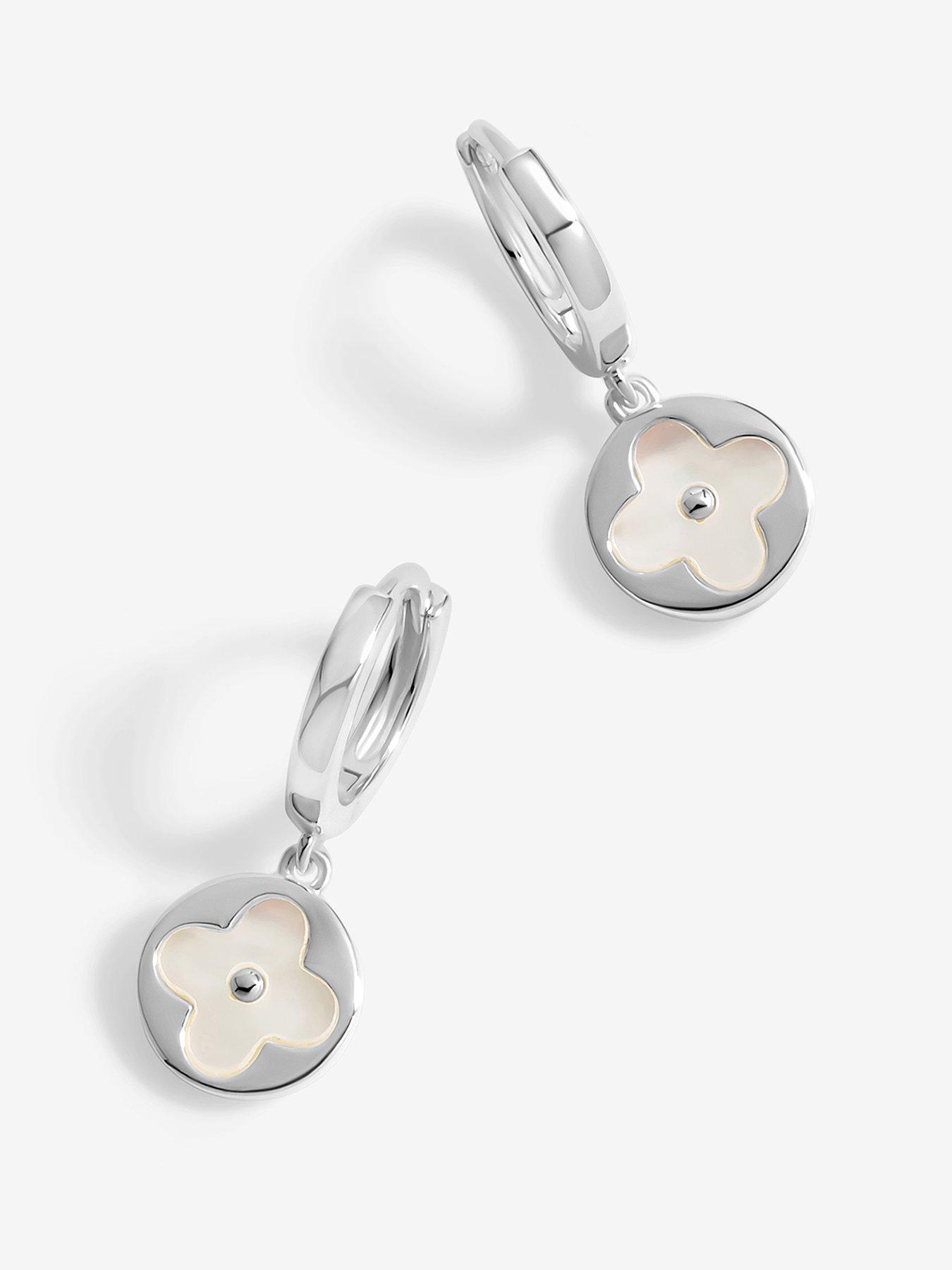 undefined Simply Silver Sterling Silver 925 Mother Of Pearl Round Clover charm huggie Earrings