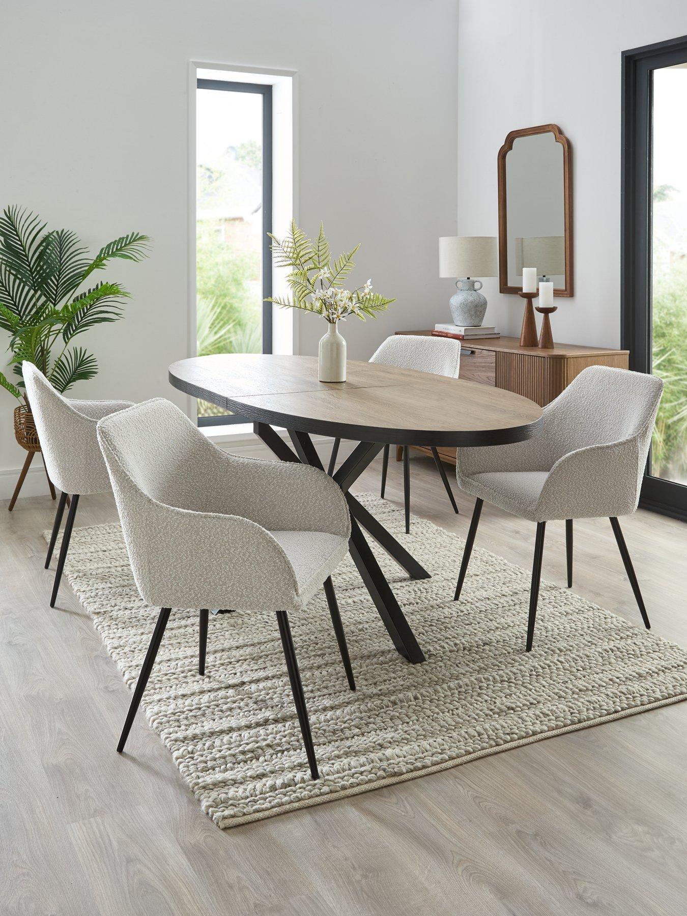 very-home-oslo-extending-160-200cm-dining-table-amp-4-alisha-boucle-chairsfront