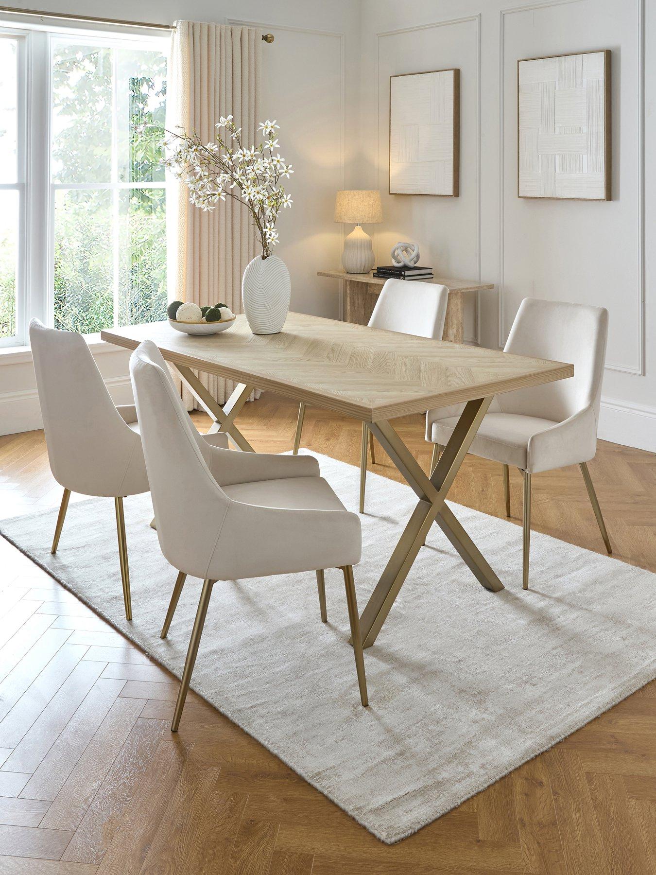 Very Home Kaia Brass Chevron 160cm Dining Table  &  4 Nala Dining Chairs - FSC® Certified
