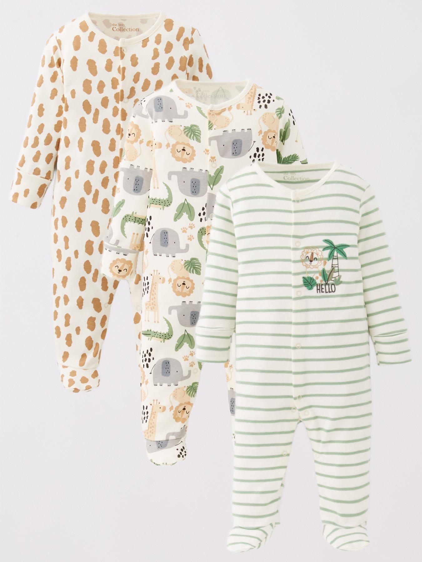 The Very Collection Baby Boys Safari Print 3 Pack Sleepsuits - Multi