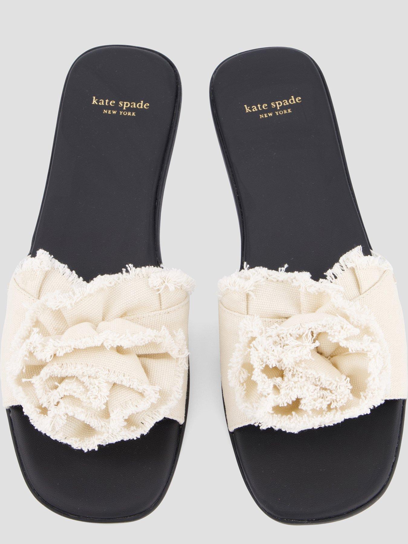Image 3 of 7 of Kate Spade New York Flourish Canvas Flat Sandals - Cream