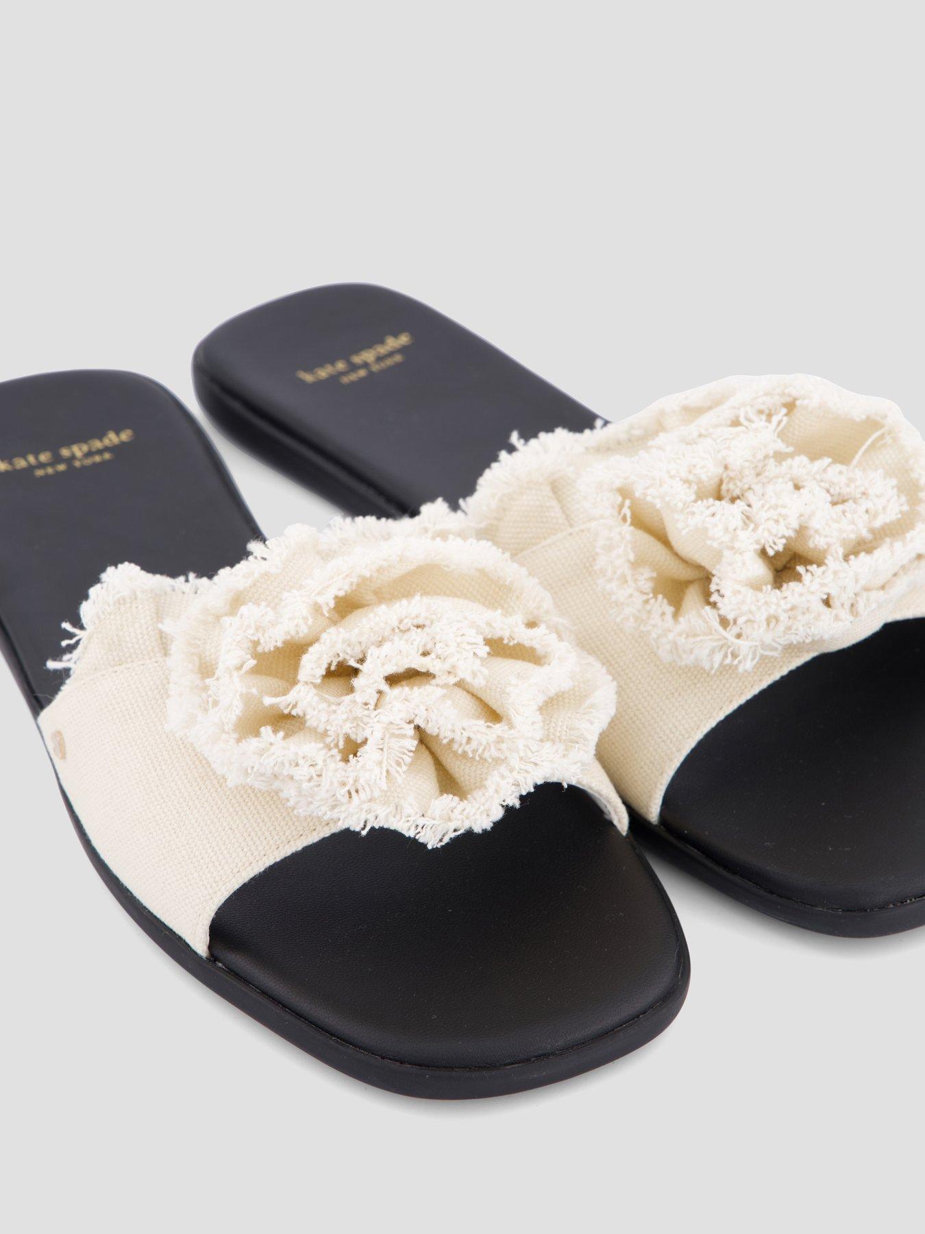 Image 5 of 7 of Kate Spade New York Flourish Canvas Flat Sandals - Cream
