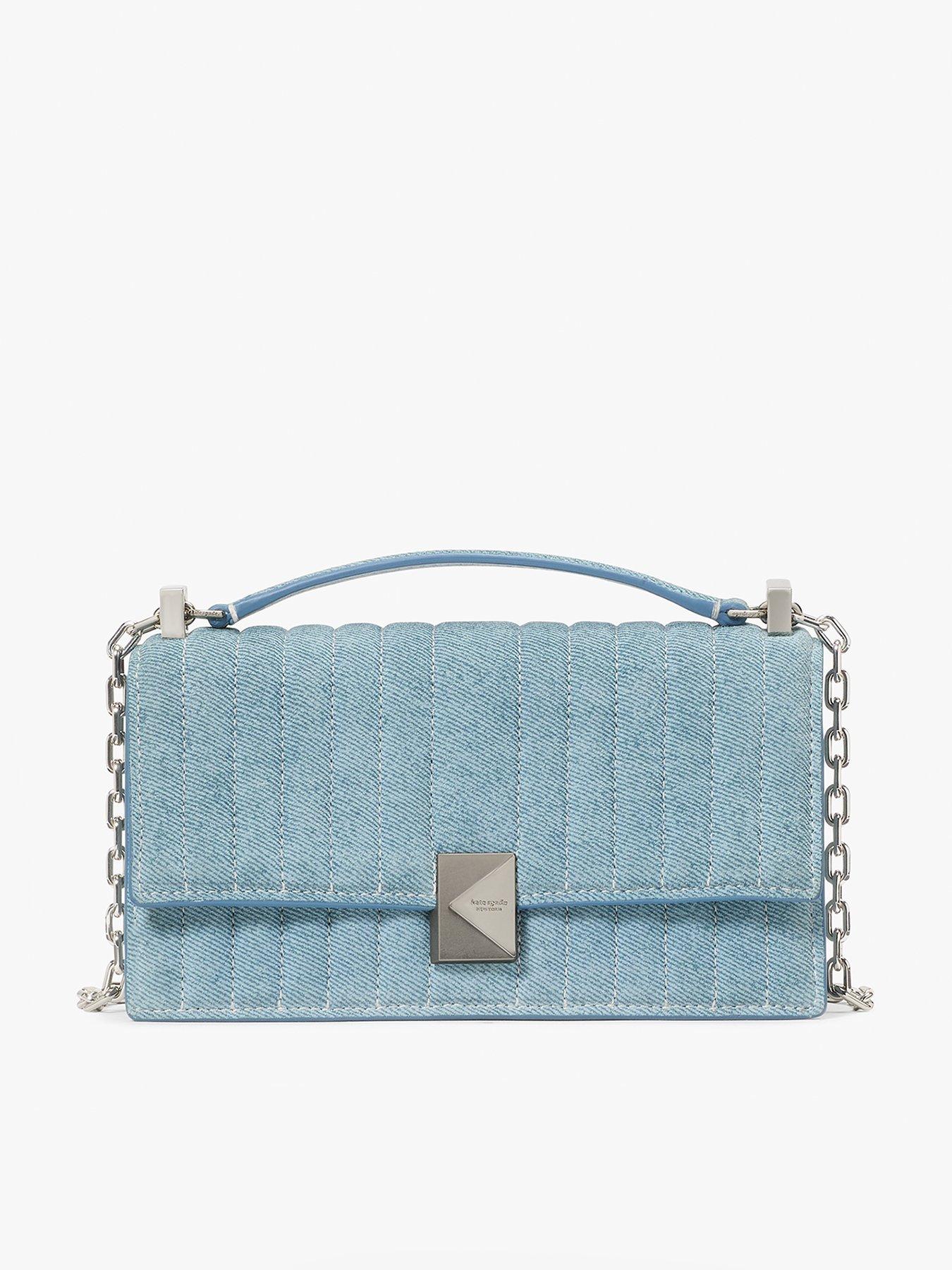 Kate Spade New York Deco Quilted Denim Suede Mini Flap Chain Crossbody - Blue