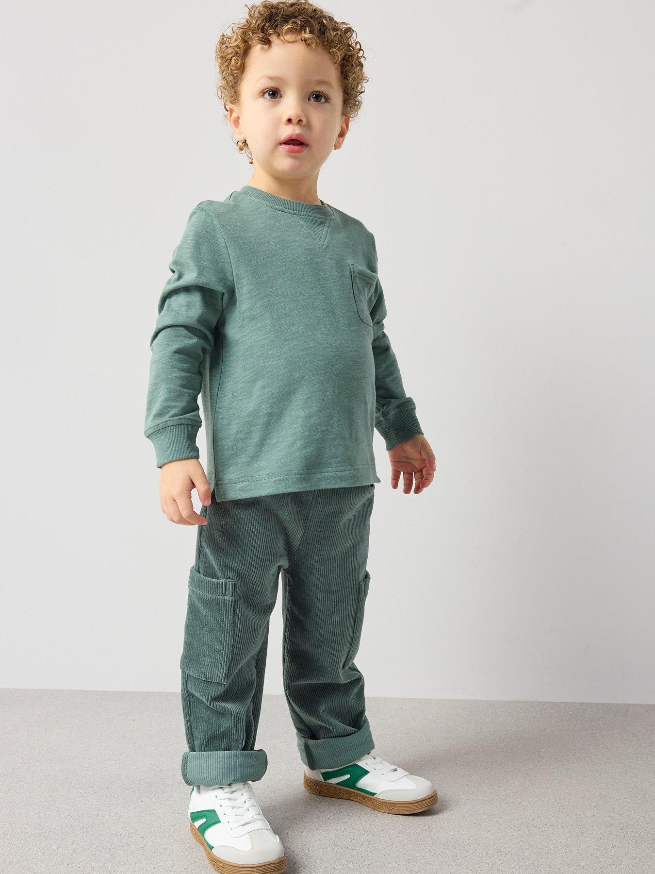 the-very-collection-boys-jersey-cord-straight-leg-trousers-and-long-sleeve-t-shirt-set-greenfront