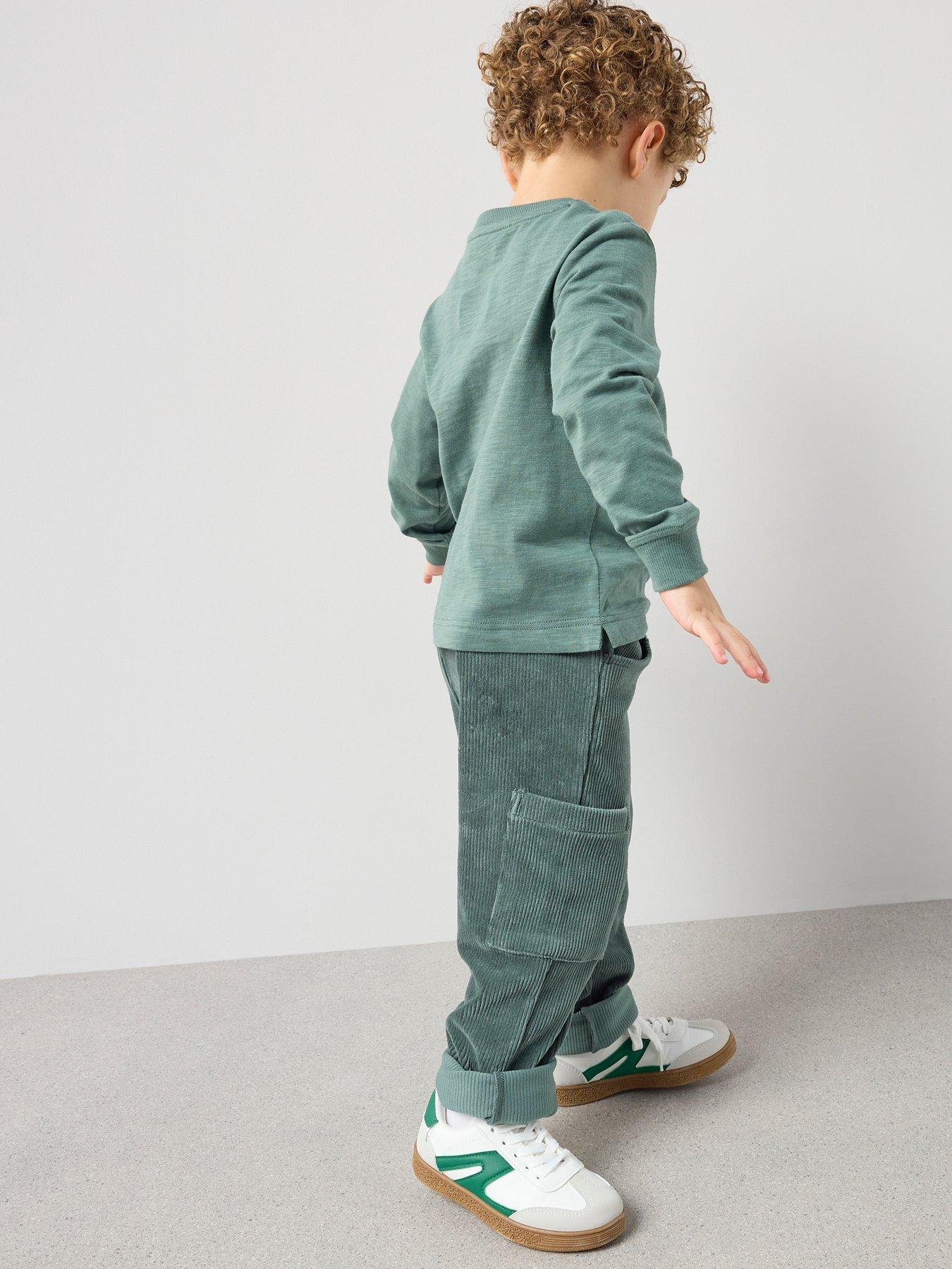 the-very-collection-boys-jersey-cord-straight-leg-trousers-and-long-sleeve-t-shirt-set-greenstillFront