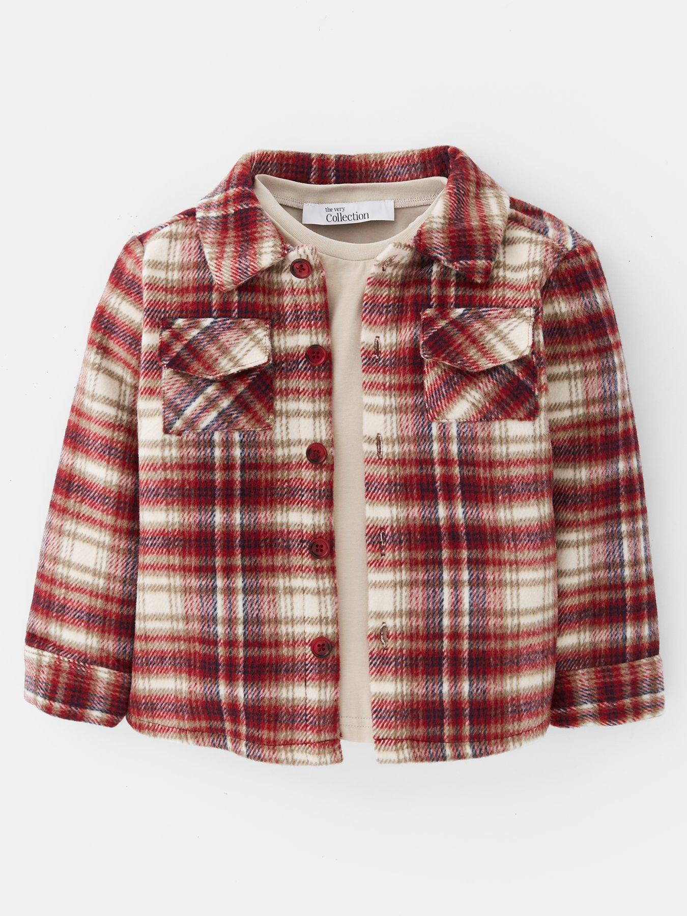 Image 2 of 4 of The Very Collection Boys 3 Piece Brushed Check Shacket Tshirt And Joggers Set - Multi