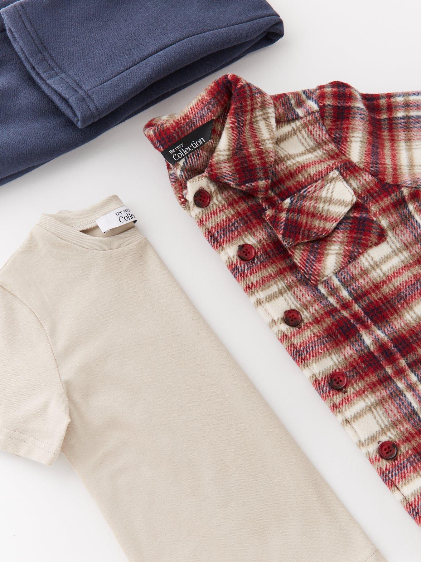 Image 3 of 4 of The Very Collection Boys 3 Piece Brushed Check Shacket Tshirt And Joggers Set - Multi