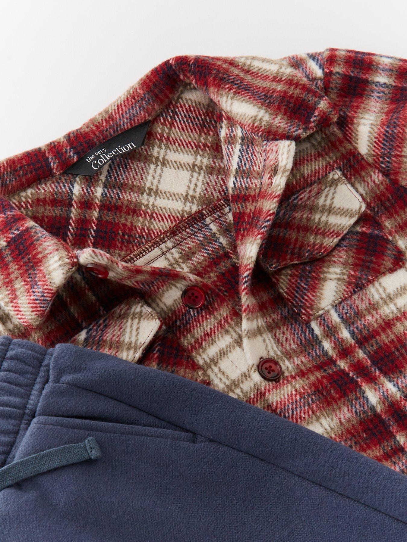 Image 4 of 4 of The Very Collection Boys 3 Piece Brushed Check Shacket Tshirt And Joggers Set - Multi