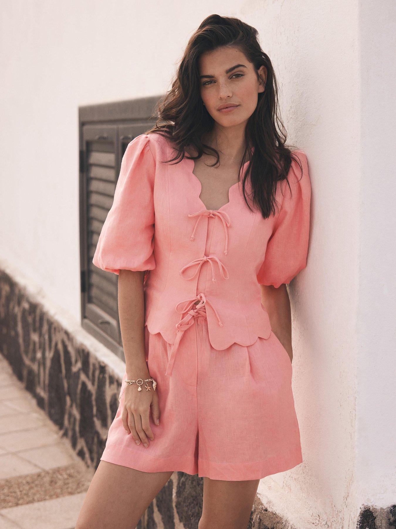 Image of Mint Velvet Linen Scallop Top - Pink