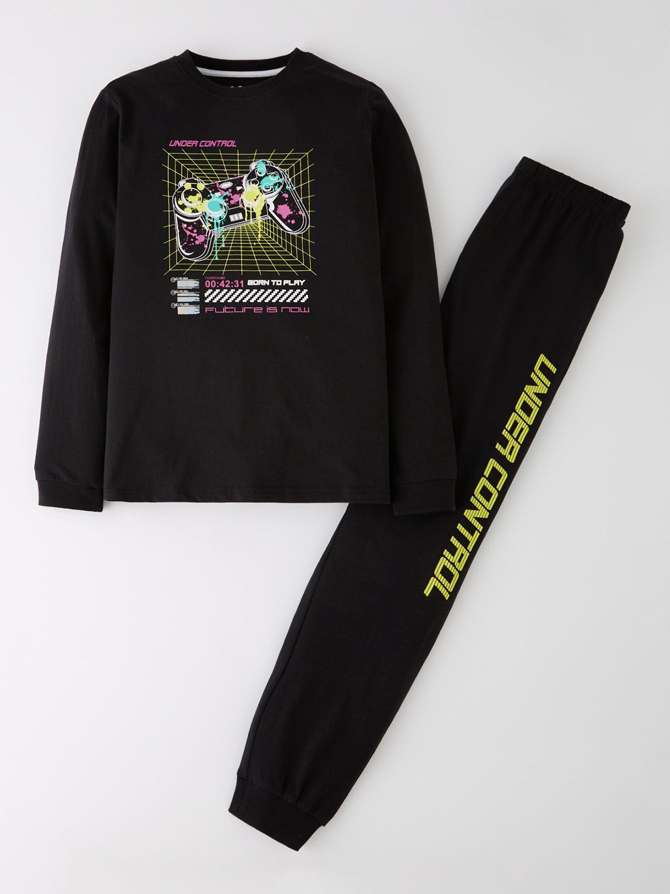 the-very-collection-boys-long-sleeve-bright-graphic-gaming-pyjamas-black