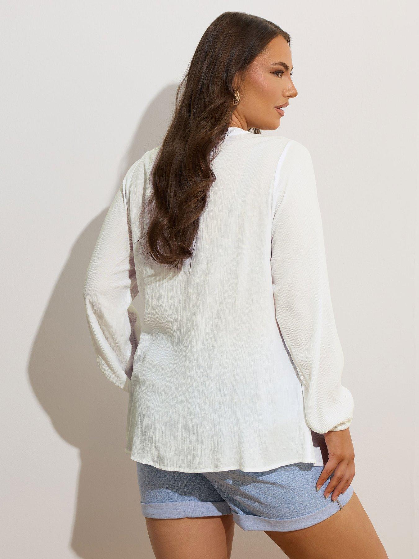 yours-curve-broderie-tie-neck-blouse-whitestillFront