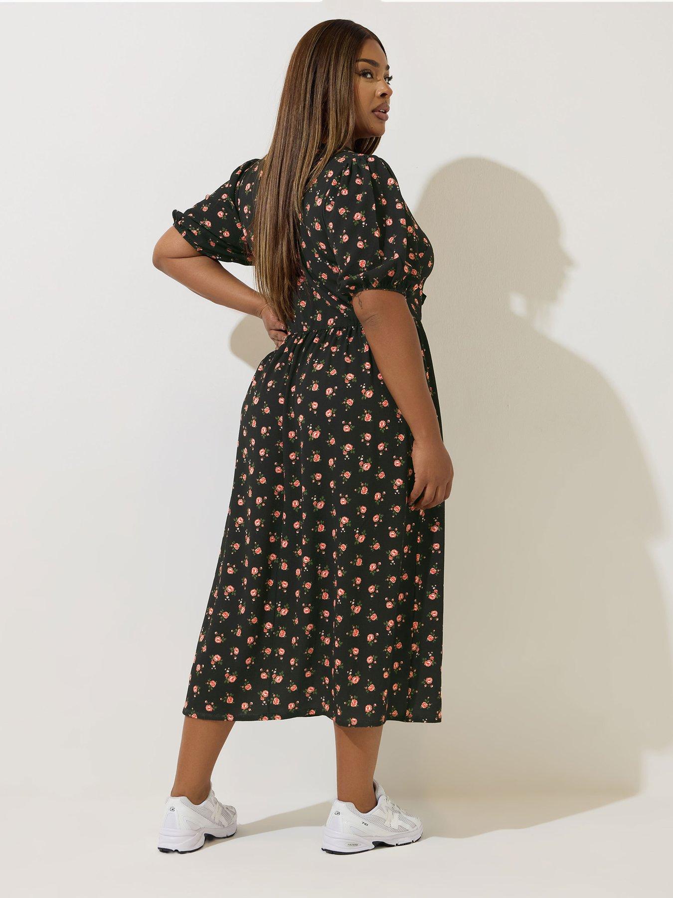 Image 2 of 5 of Yours Curve Rose Tie Front Dress - Black