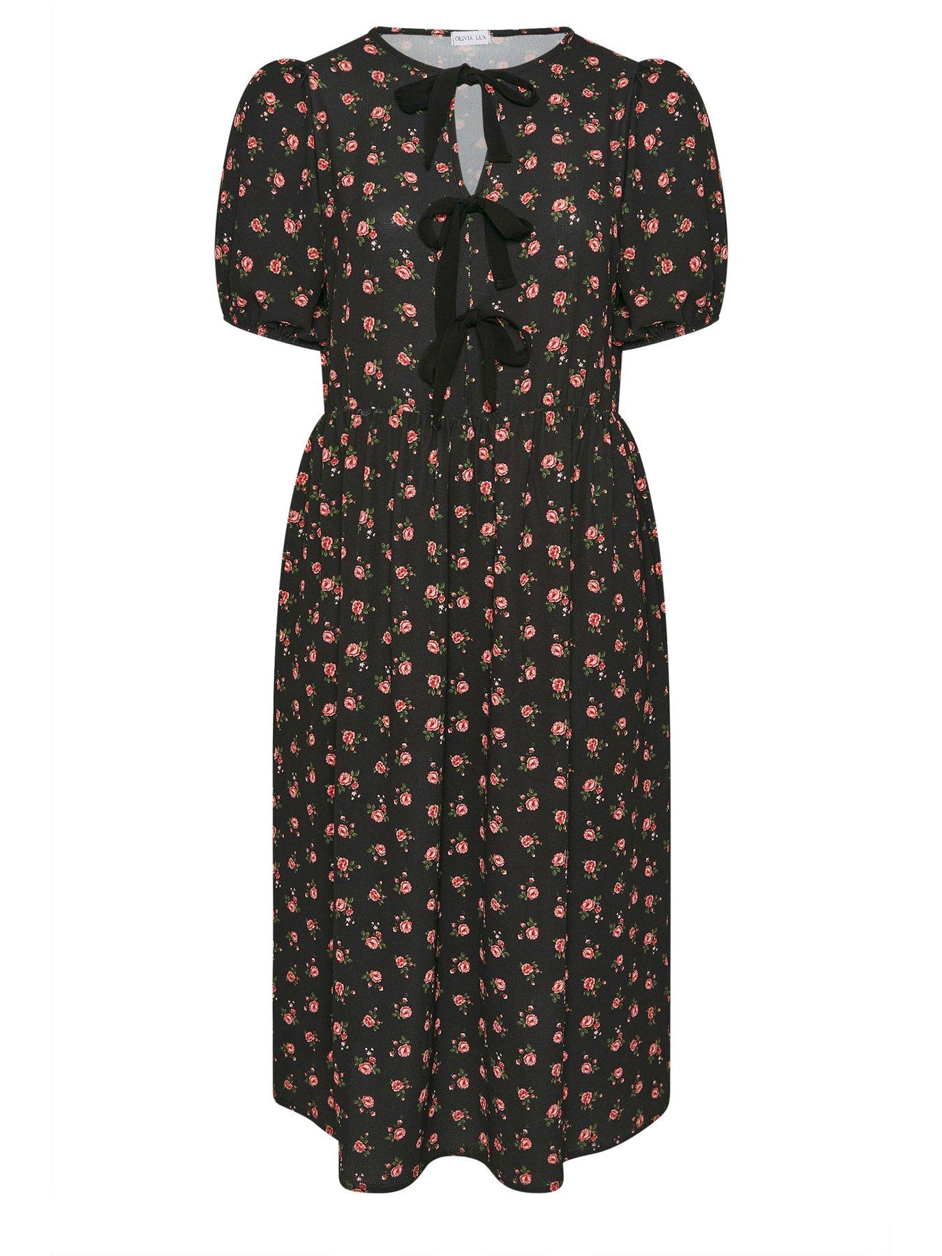 Image 5 of 5 of Yours Curve Rose Tie Front Dress - Black