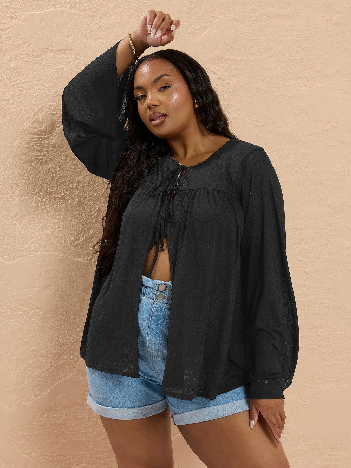 Image of Yours Curve Tie Front Cover Up - Black