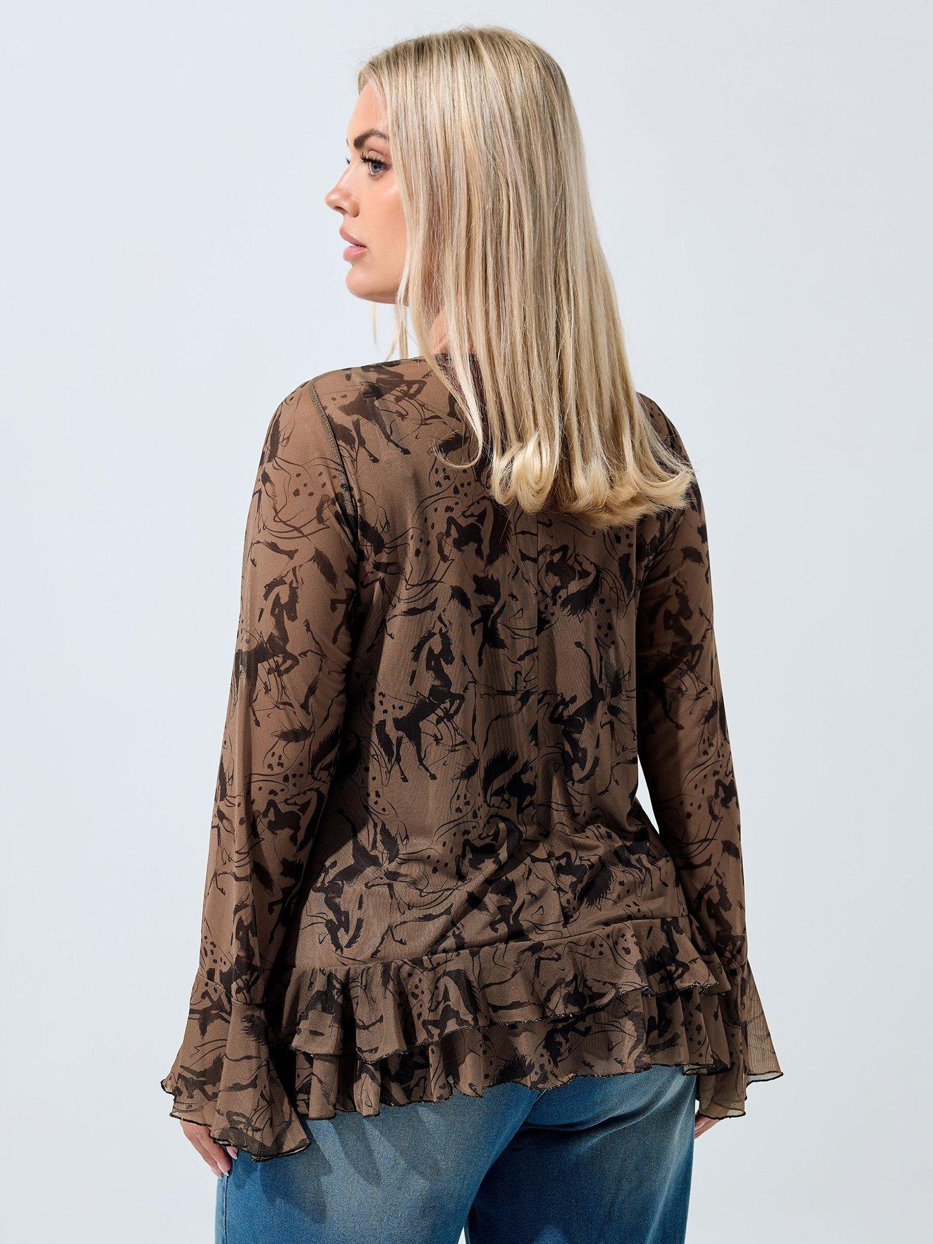 yours-curve-frill-mesh-blouse-brownstillFront