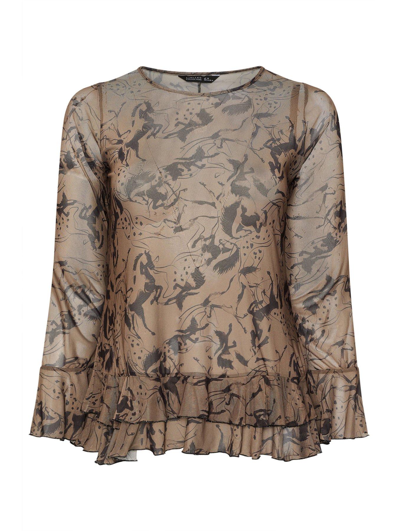 yours-curve-frill-mesh-blouse-browndetail