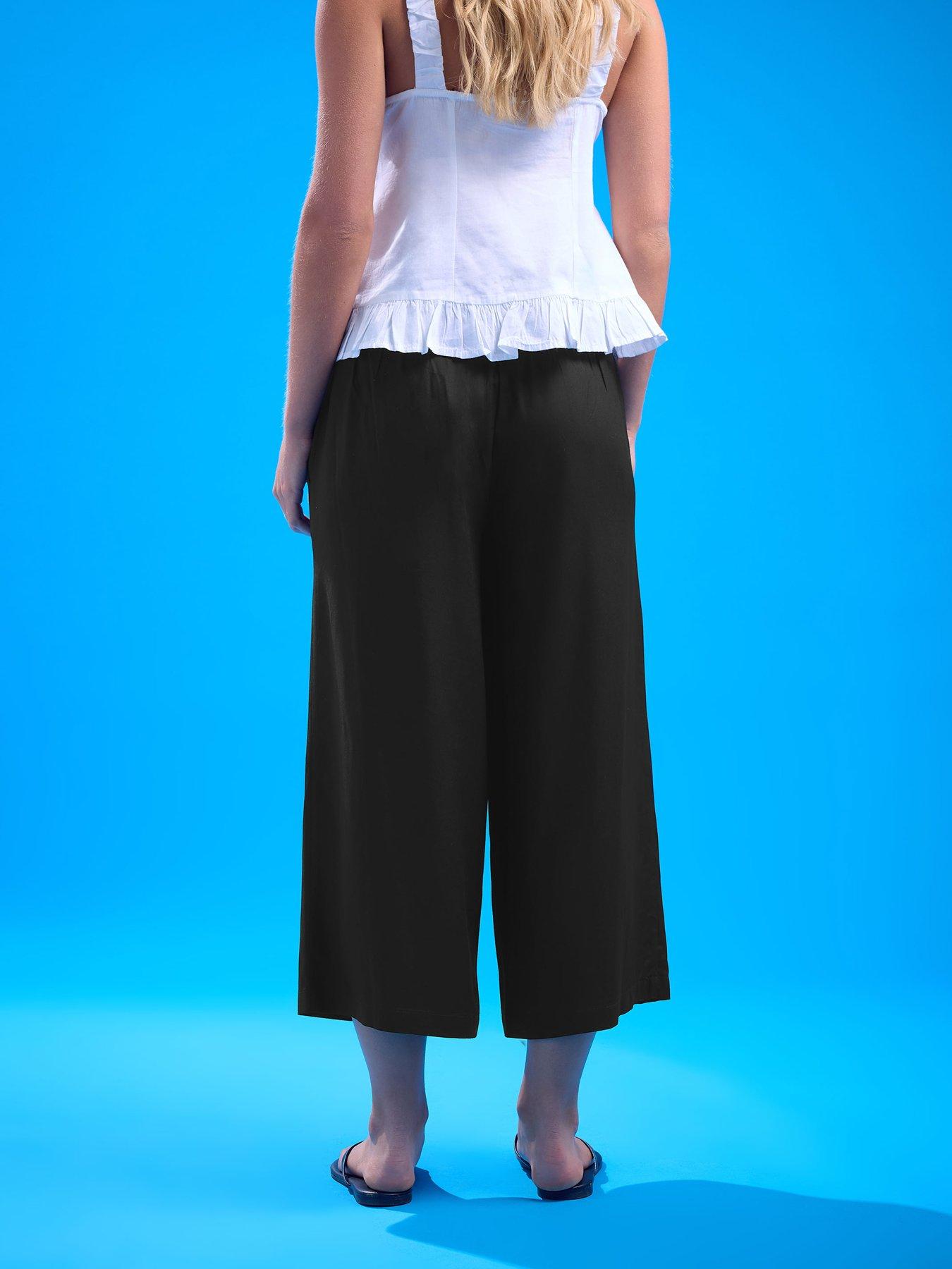 Image 2 of 5 of PixieGirl Petite Tie Belt Crop Wide Leg Trousers - Black