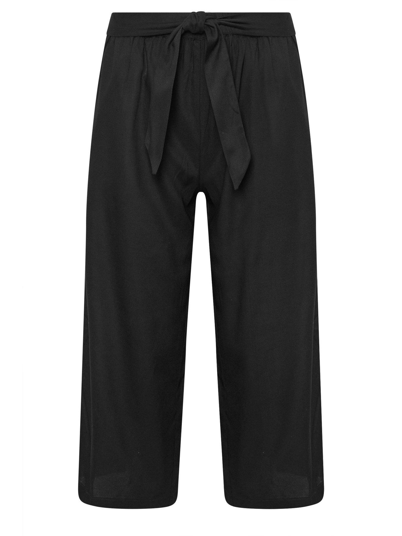 Image 5 of 5 of PixieGirl Petite Tie Belt Crop Wide Leg Trousers - Black