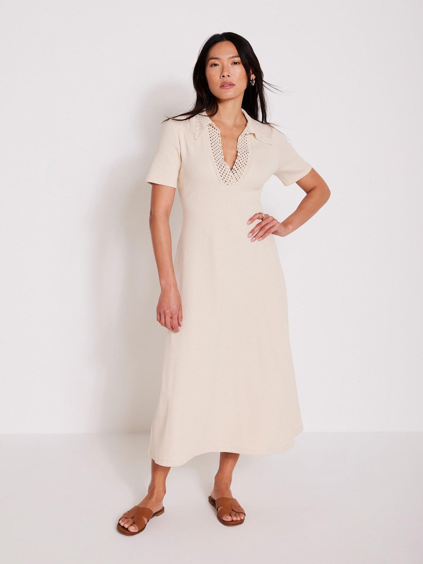 Mint Velvet Crochet Collar Midi Dress - Cream