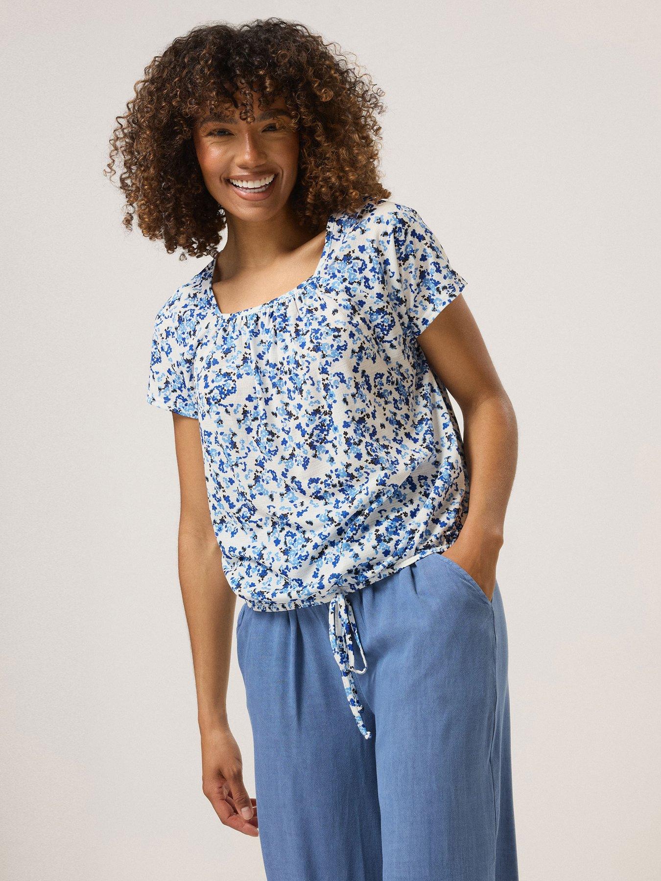 undefined Ditsy Tie Hem Top - White