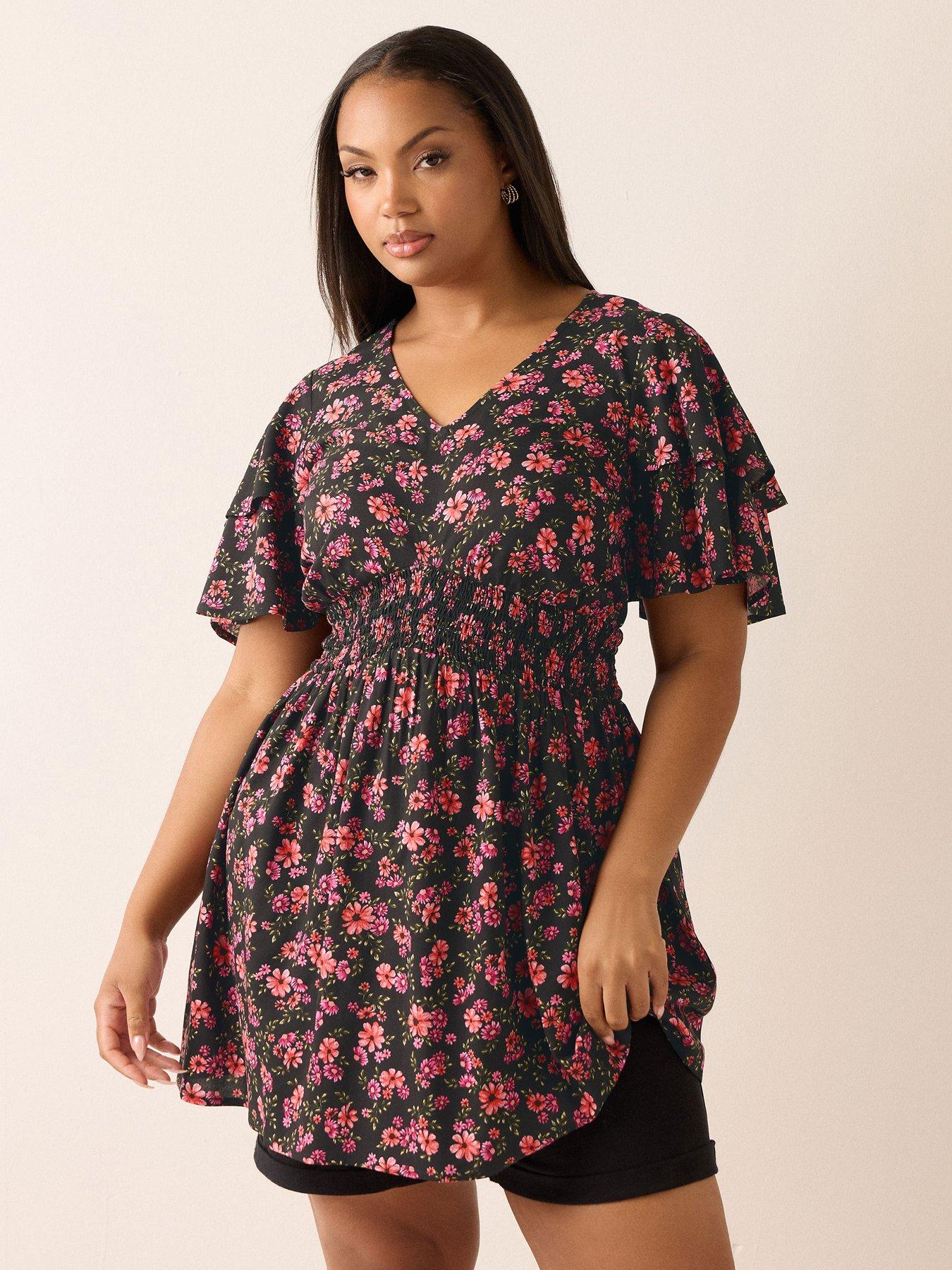 Image 1 of 4 of Yours Curve Flutter Sleeve Top - Pink