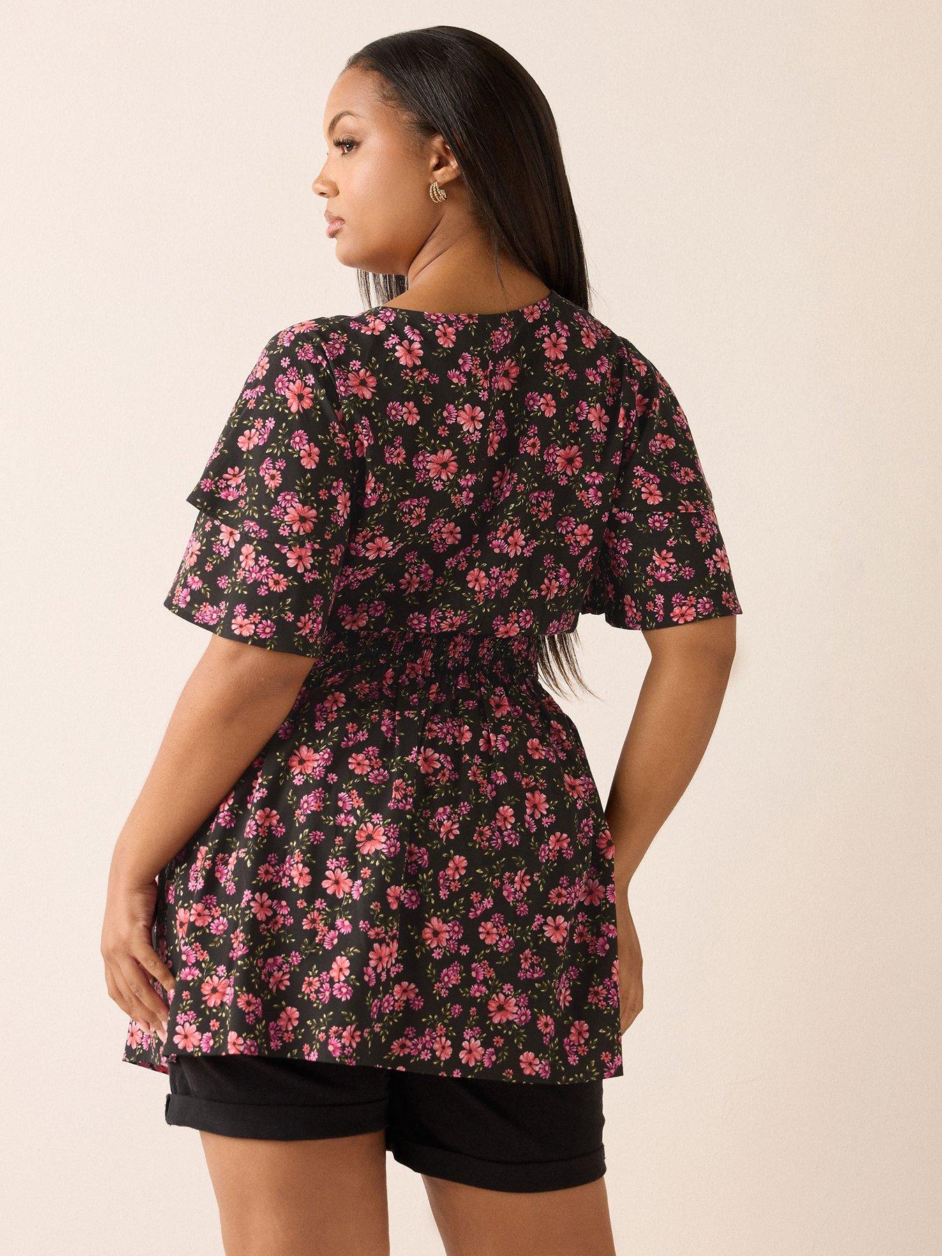 Image 2 of 4 of Yours Curve Flutter Sleeve Top - Pink