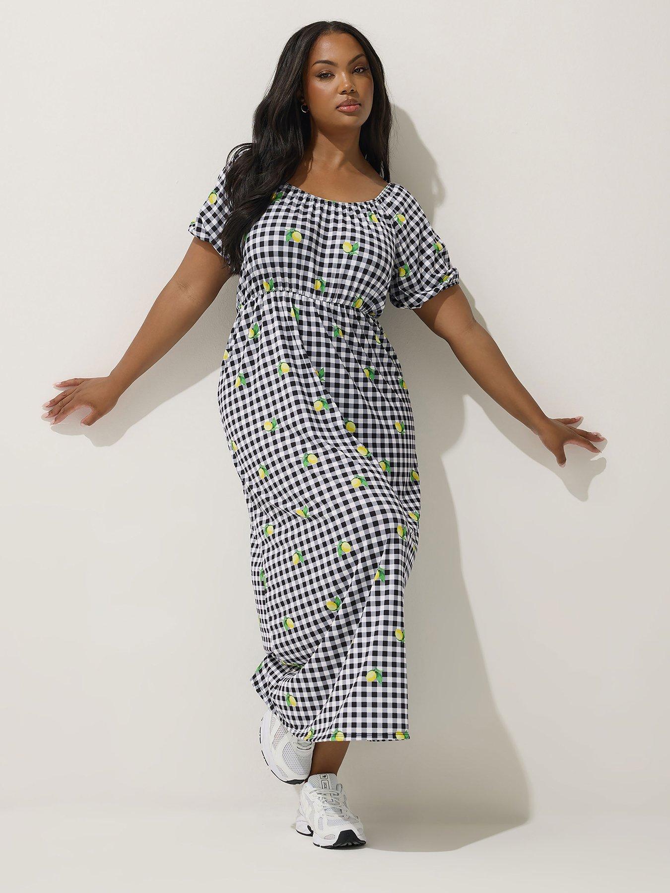 undefined Curve Gingham Bardot Dress