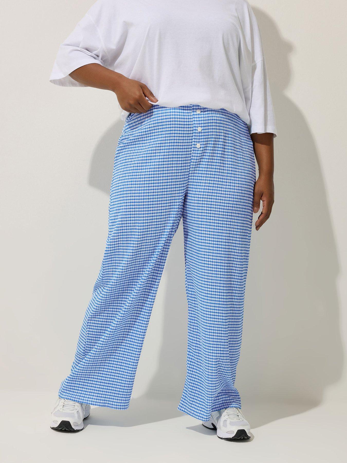 yours-curve-gingham-button-trouser-bluefront