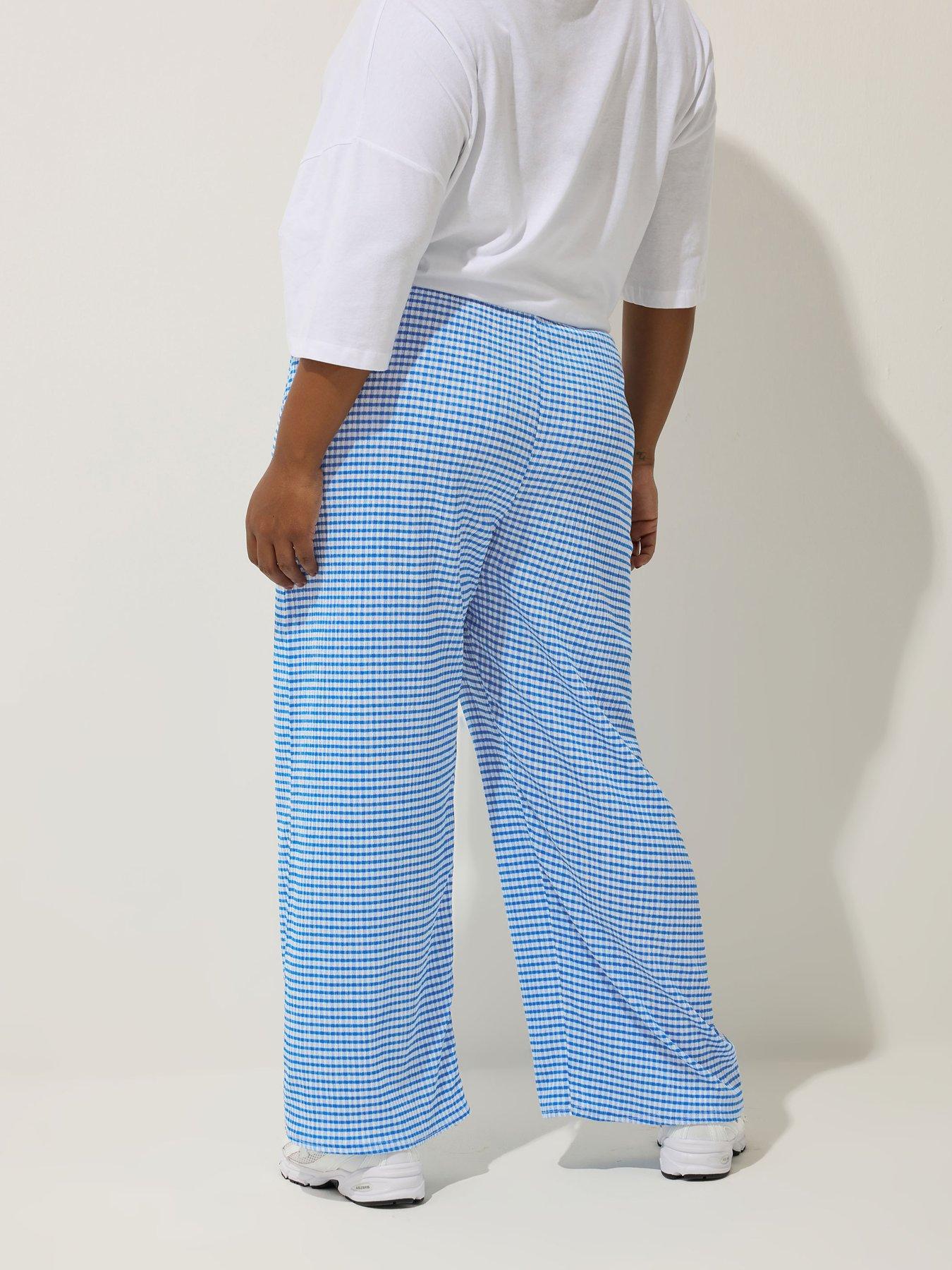 yours-curve-gingham-button-trouser-bluestillFront