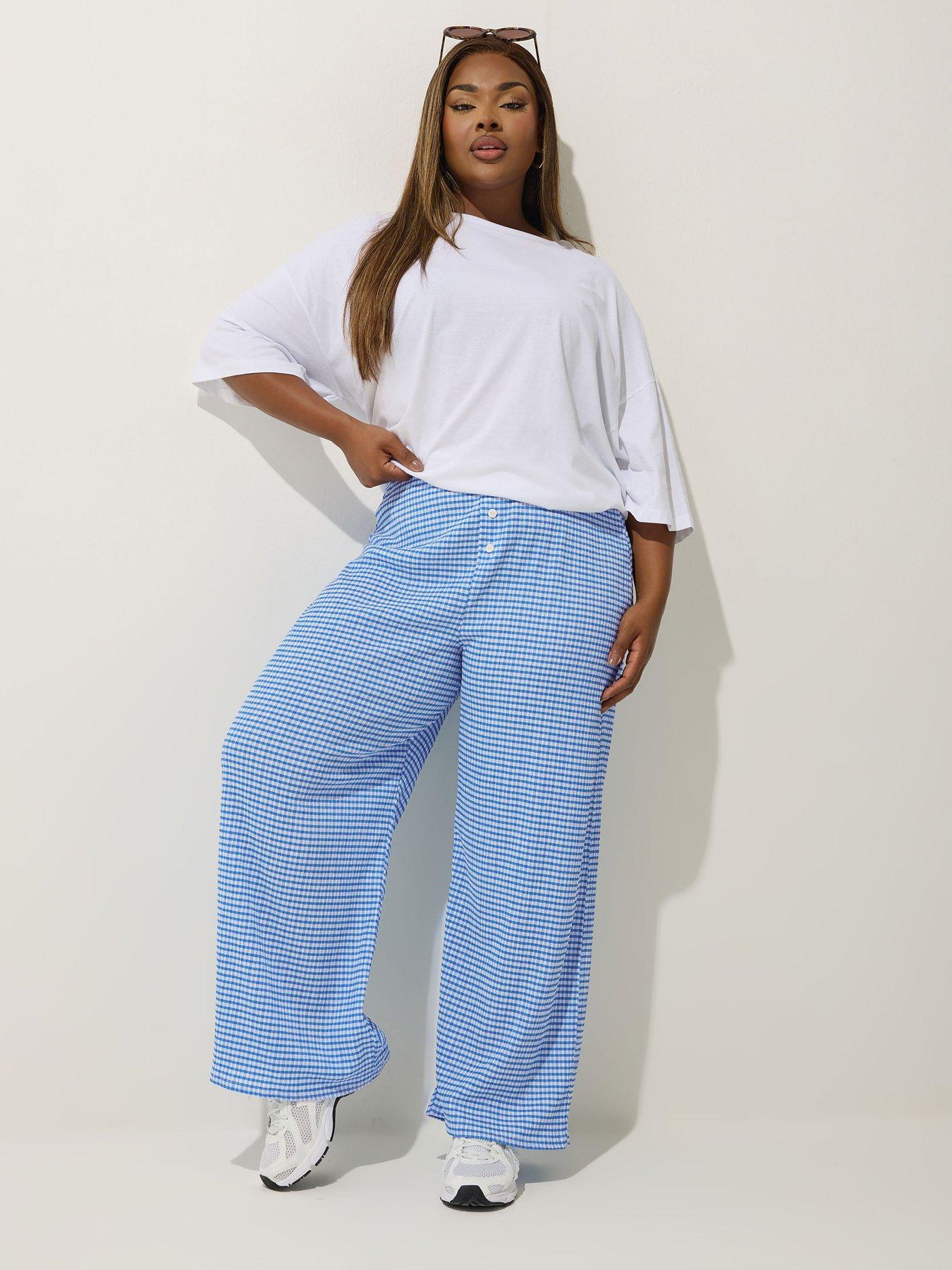 yours-curve-gingham-button-trouser-blueback