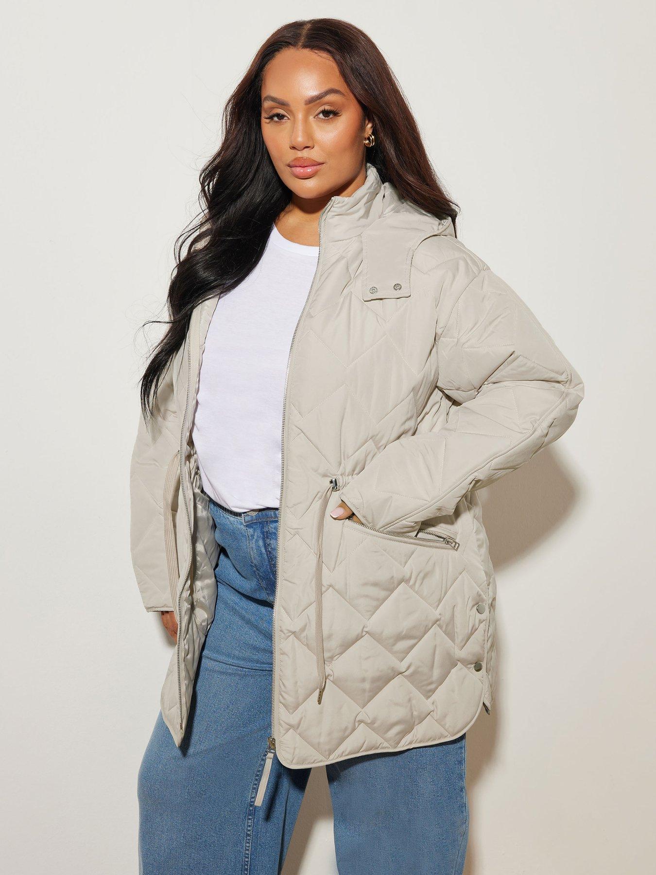 Image 1 of 4 of Yours Curve Zig Zag Quilted Midi Jacket - Ivory