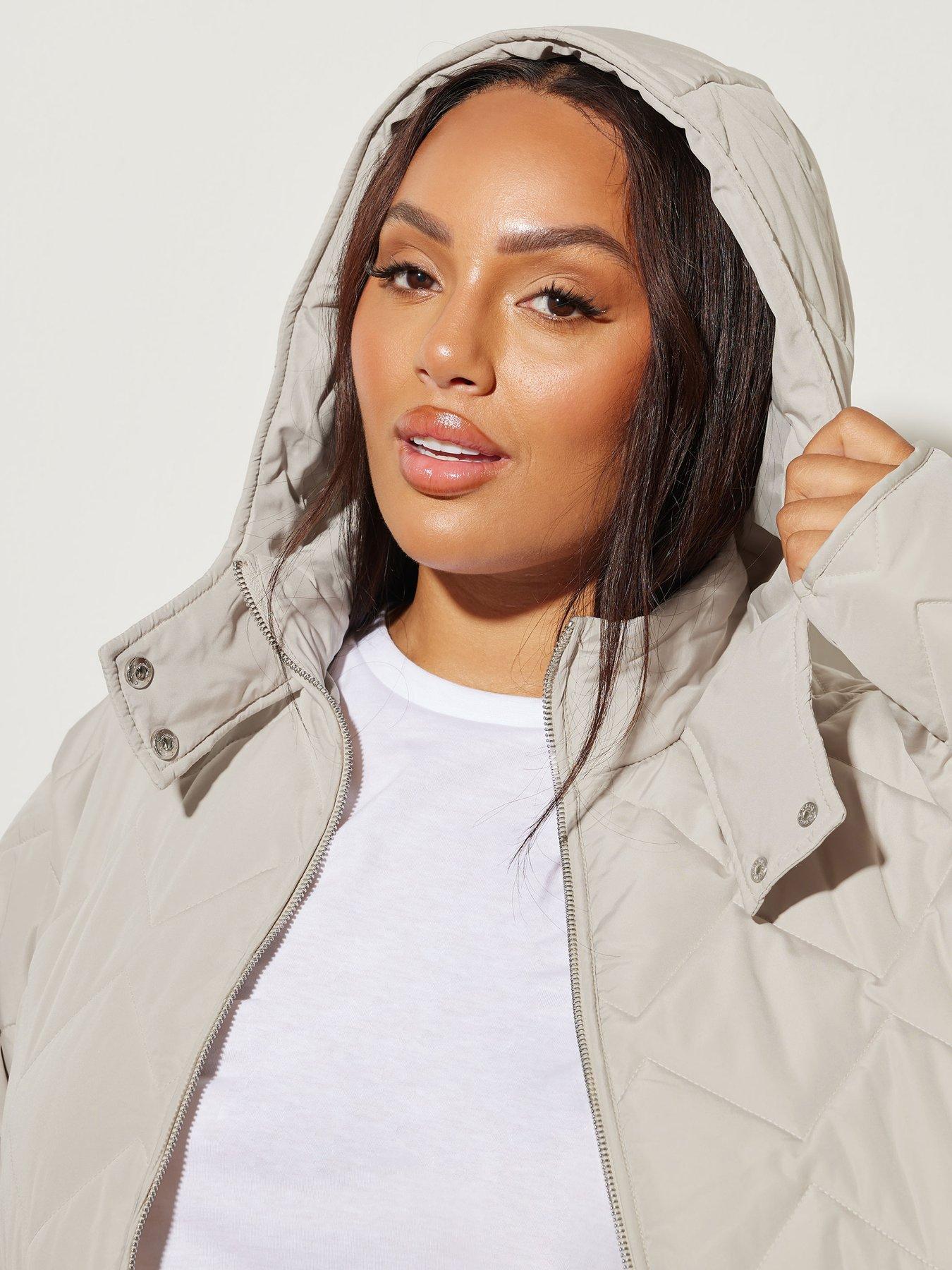 Image 4 of 4 of Yours Curve Zig Zag Quilted Midi Jacket - Ivory