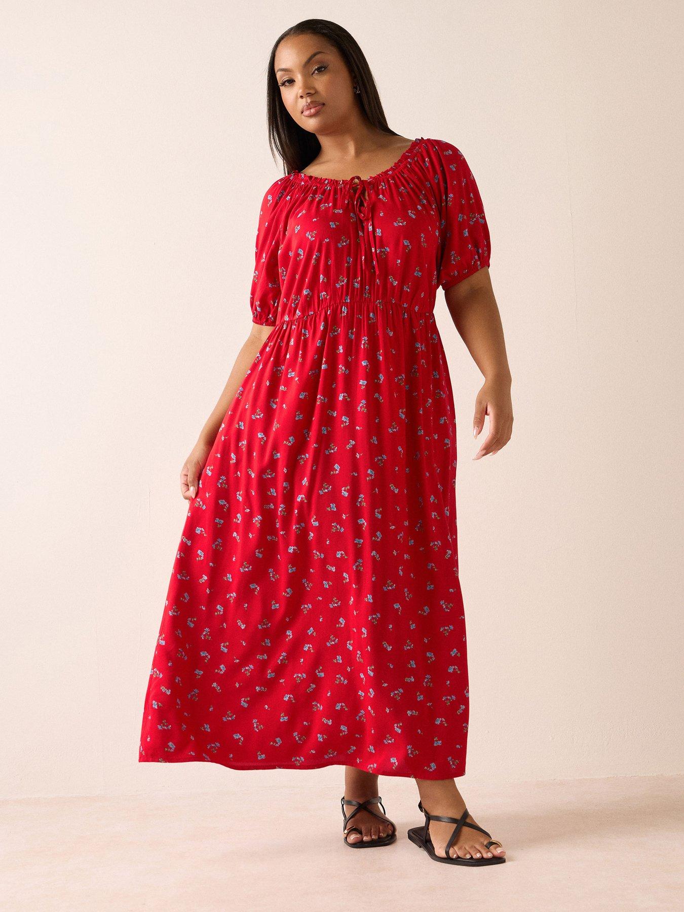Yours Curve Short Sleeve Gypsy Dress - Red